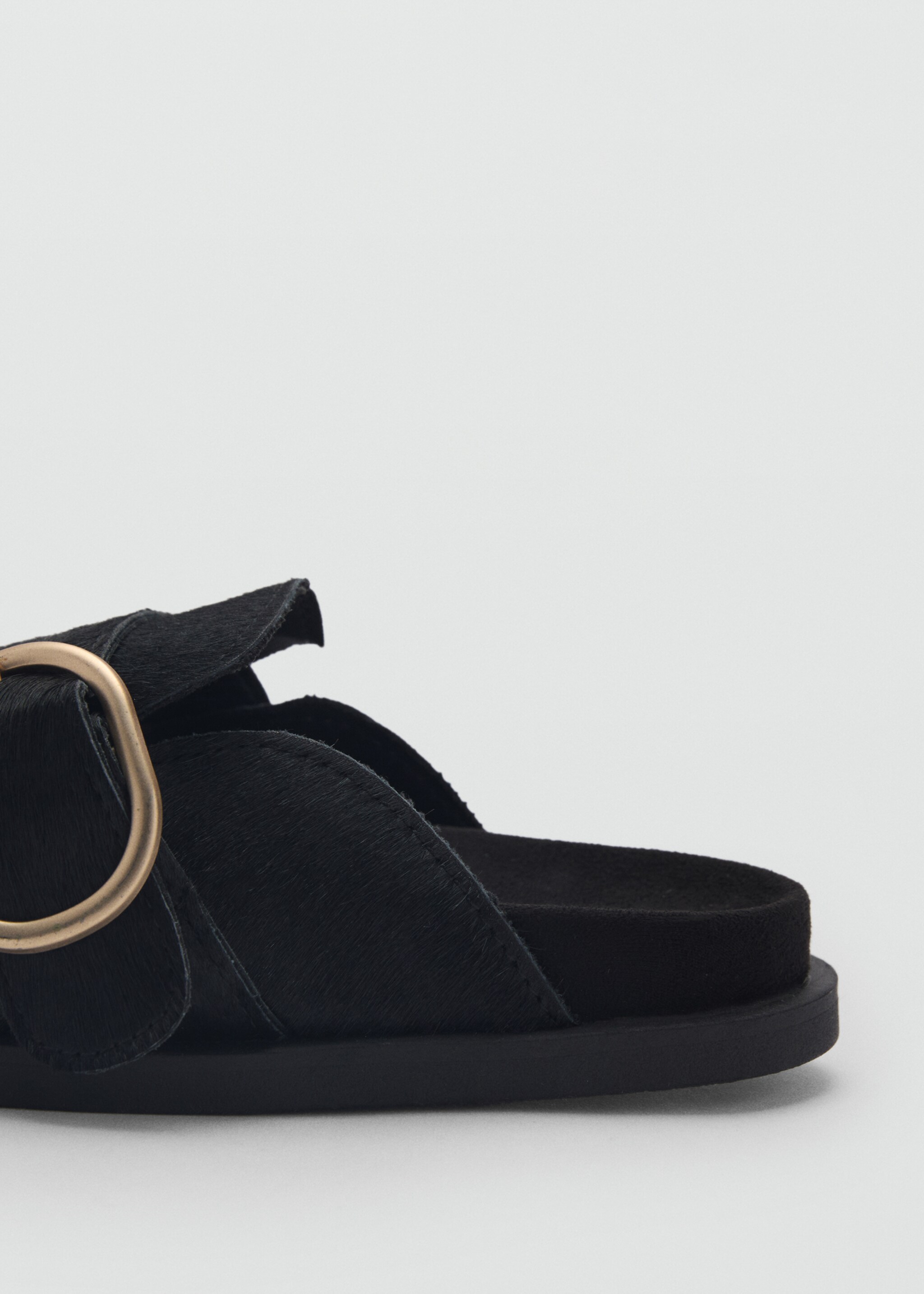 Leather clogs with buckle - Details of the article 1, Black. Ref: 77075975-00.