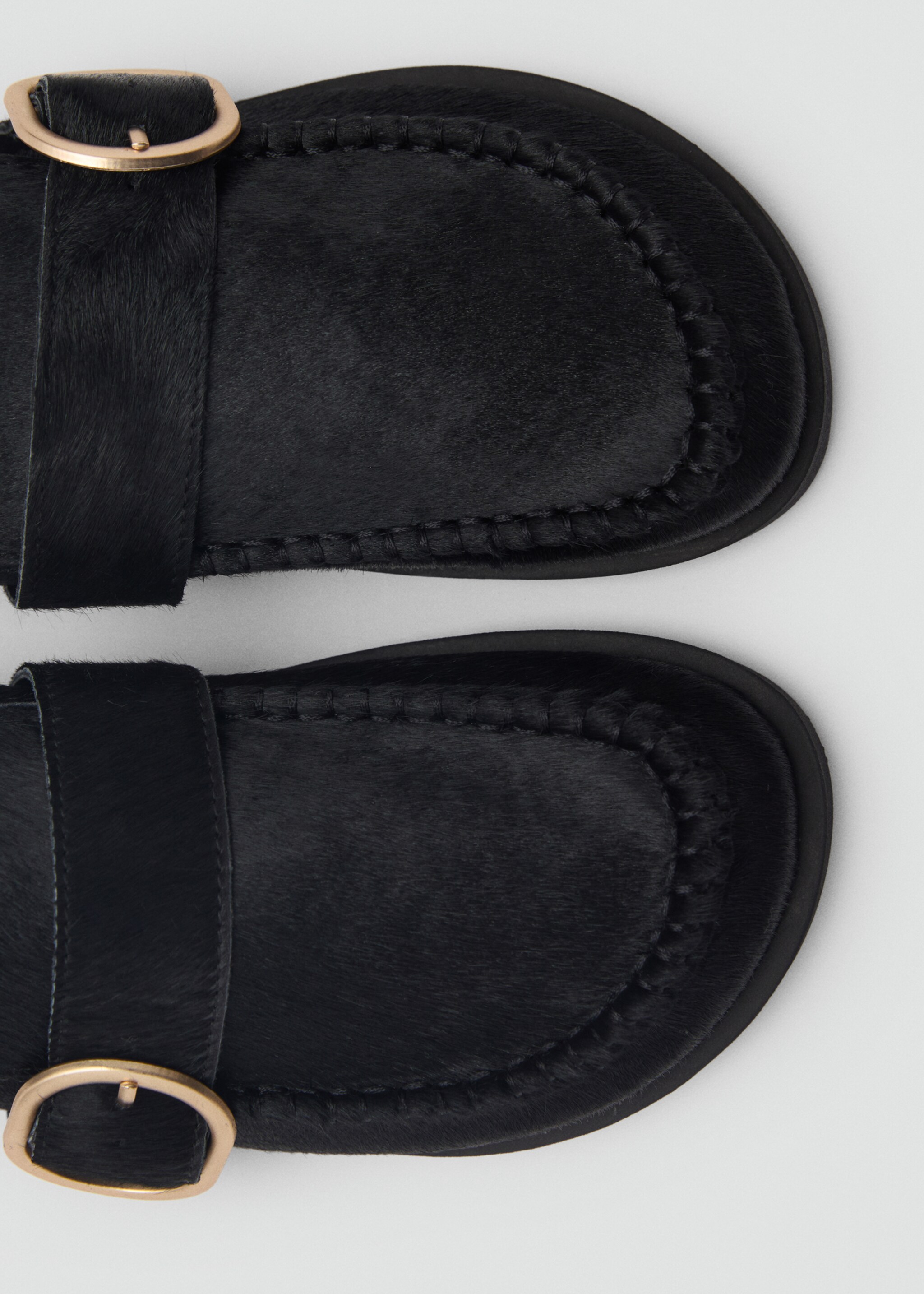 Leather clogs with buckle - Details of the article 2, Black. Ref: 77075975-00.