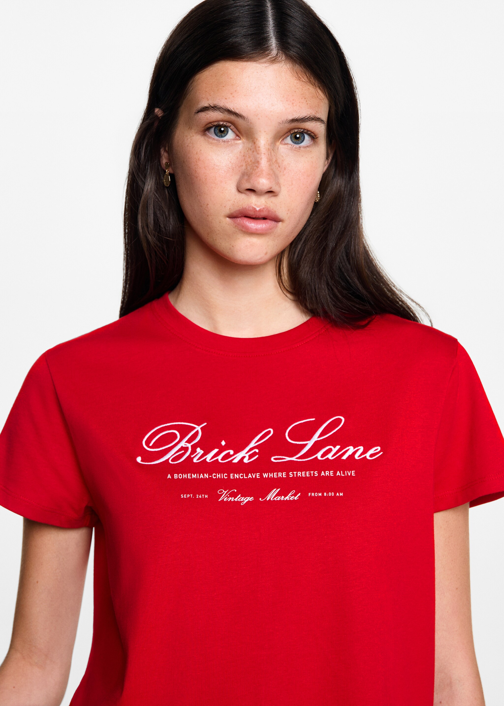 Embroidered detail cotton T-shirt - Details of the article 1