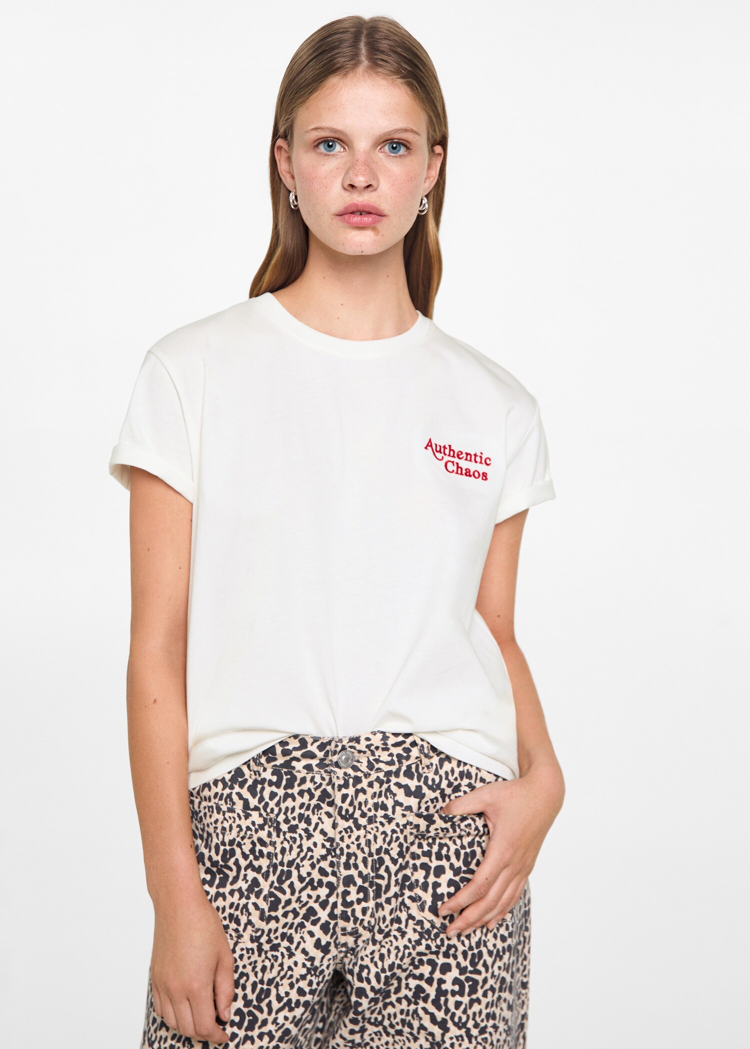 Embroidered detail cotton T-shirt - Medium plane