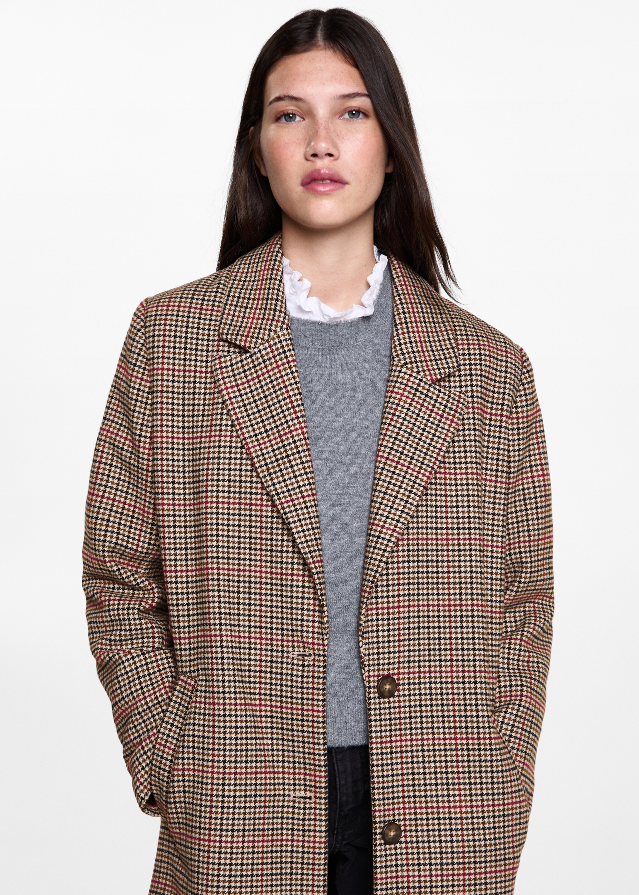 Houndstooth coat - Details of the article 4, Beige. Ref: 77076000-00.
