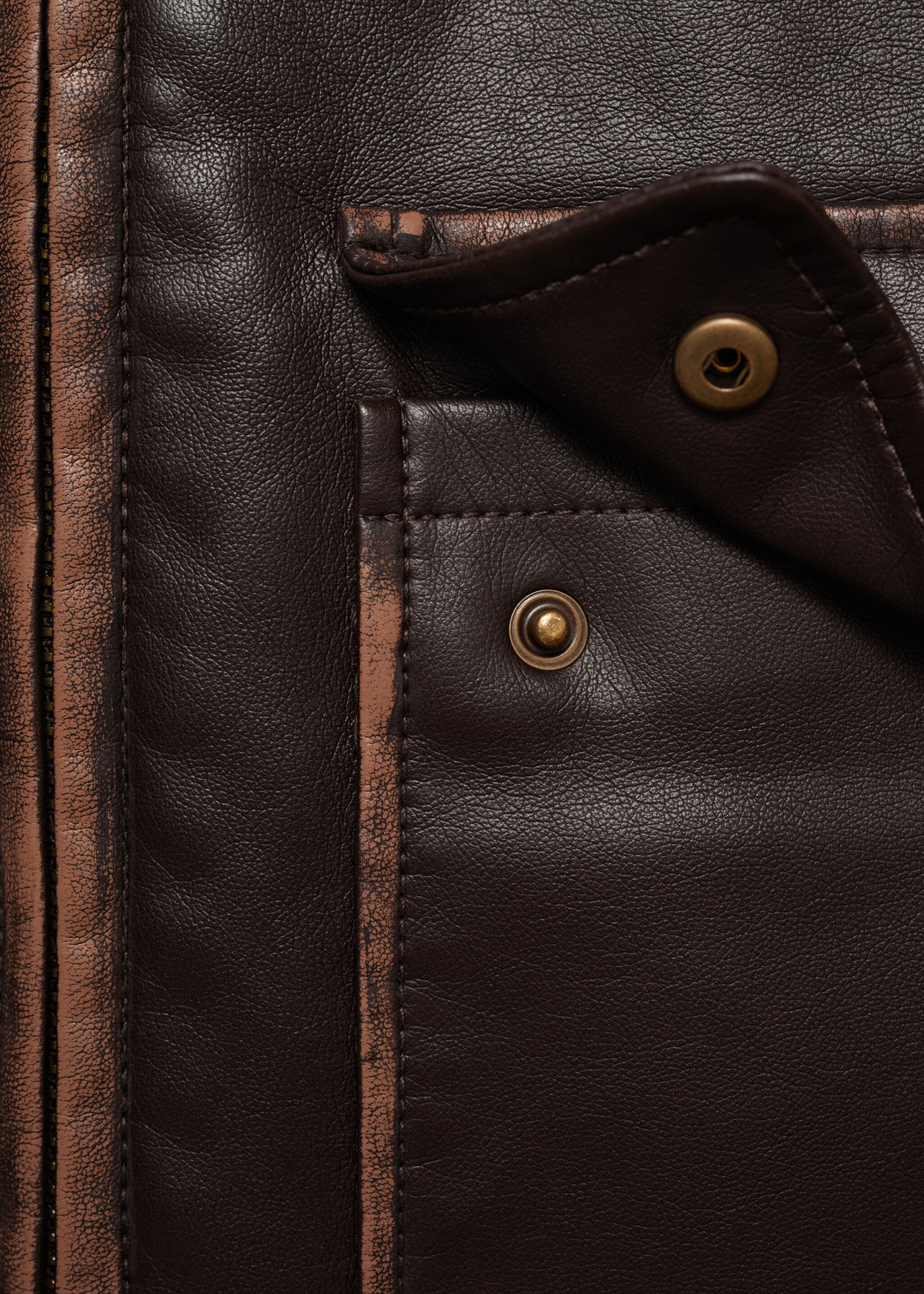 Leather-effect jacket with contrast stitching - Details of the article 0, Brown. Ref: 77076004-00.