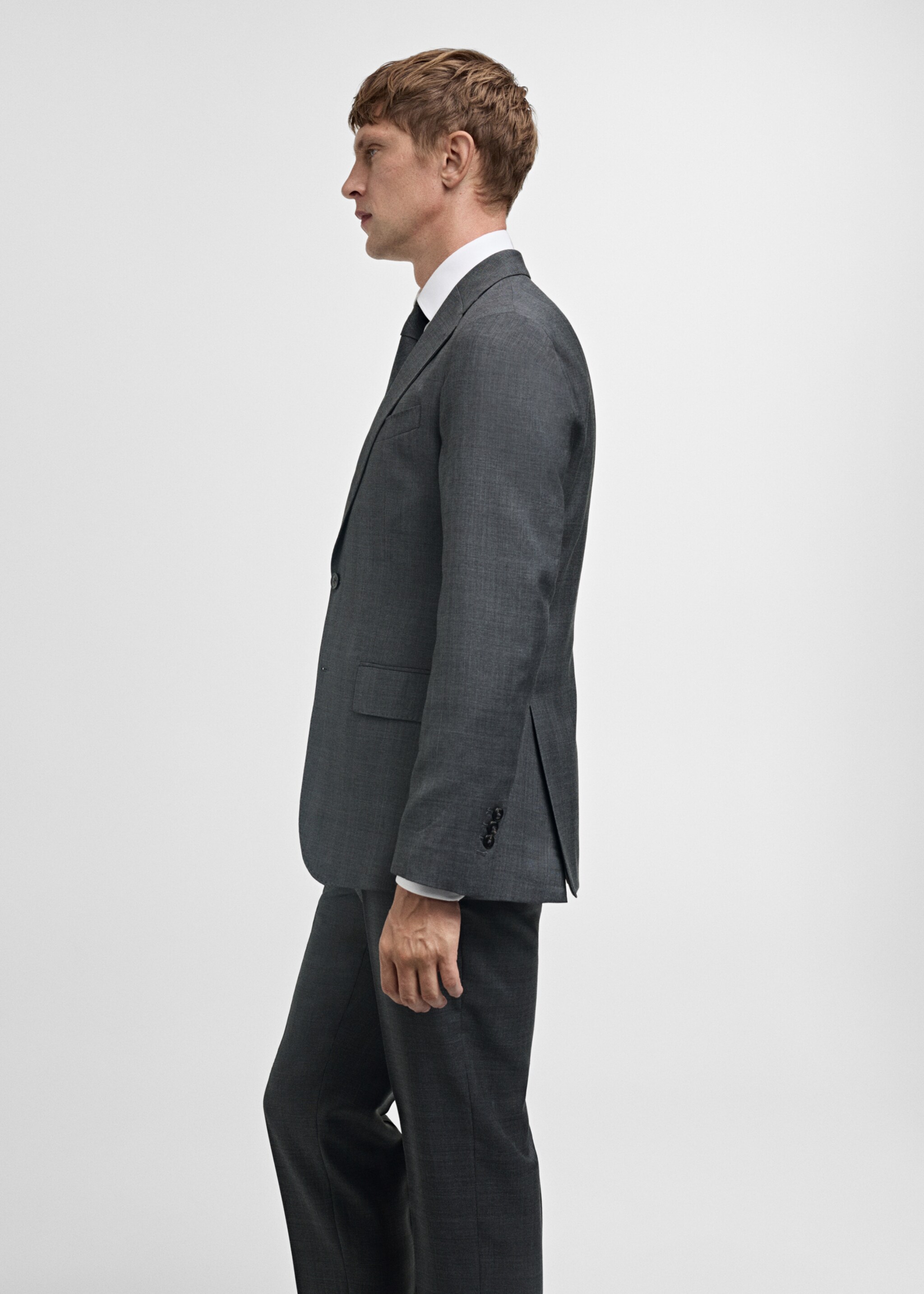 Venecia 100% virgin wool Prince of Wales check suit jacket - Details of the article 2, Grey. Ref: 77076006-00.