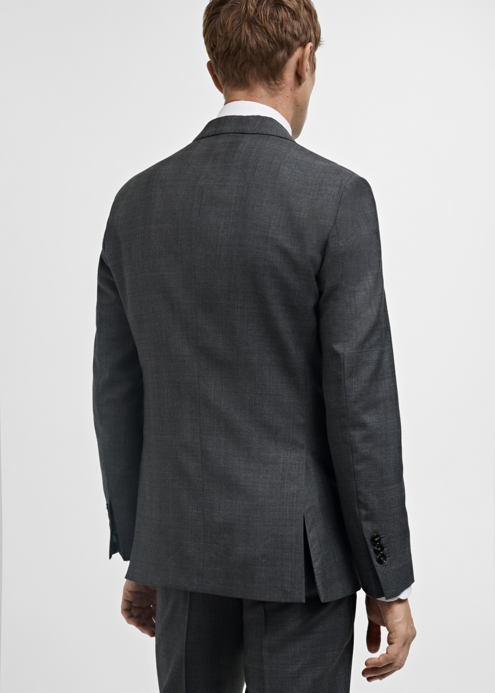 Venecia 100% virgin wool Prince of Wales check suit jacket - Reverse of the article, Grey. Ref: 77076006-00.