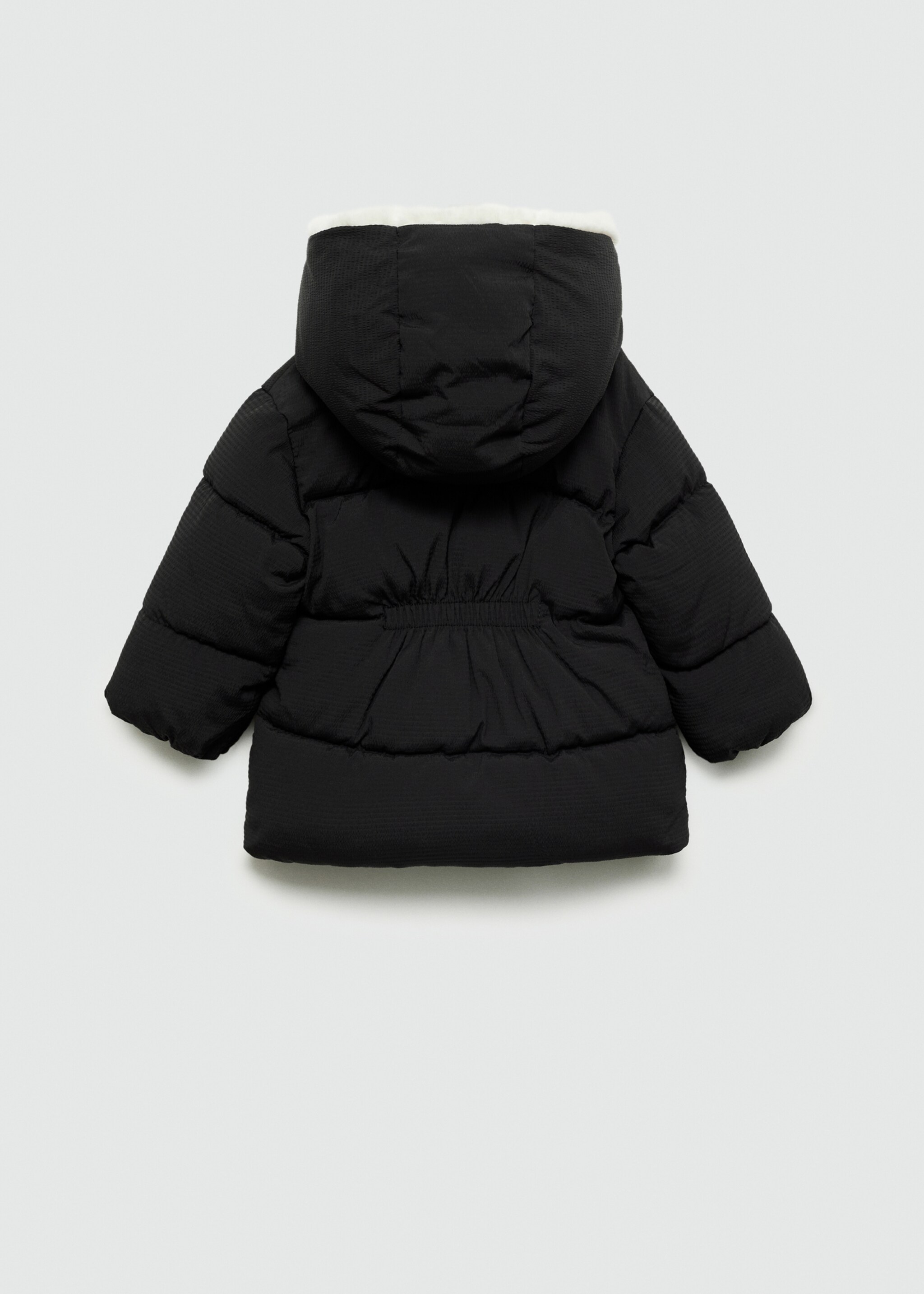 Quilted coat with fur-effect hood - Reverse of the article, Black. Ref: 77076336-00.