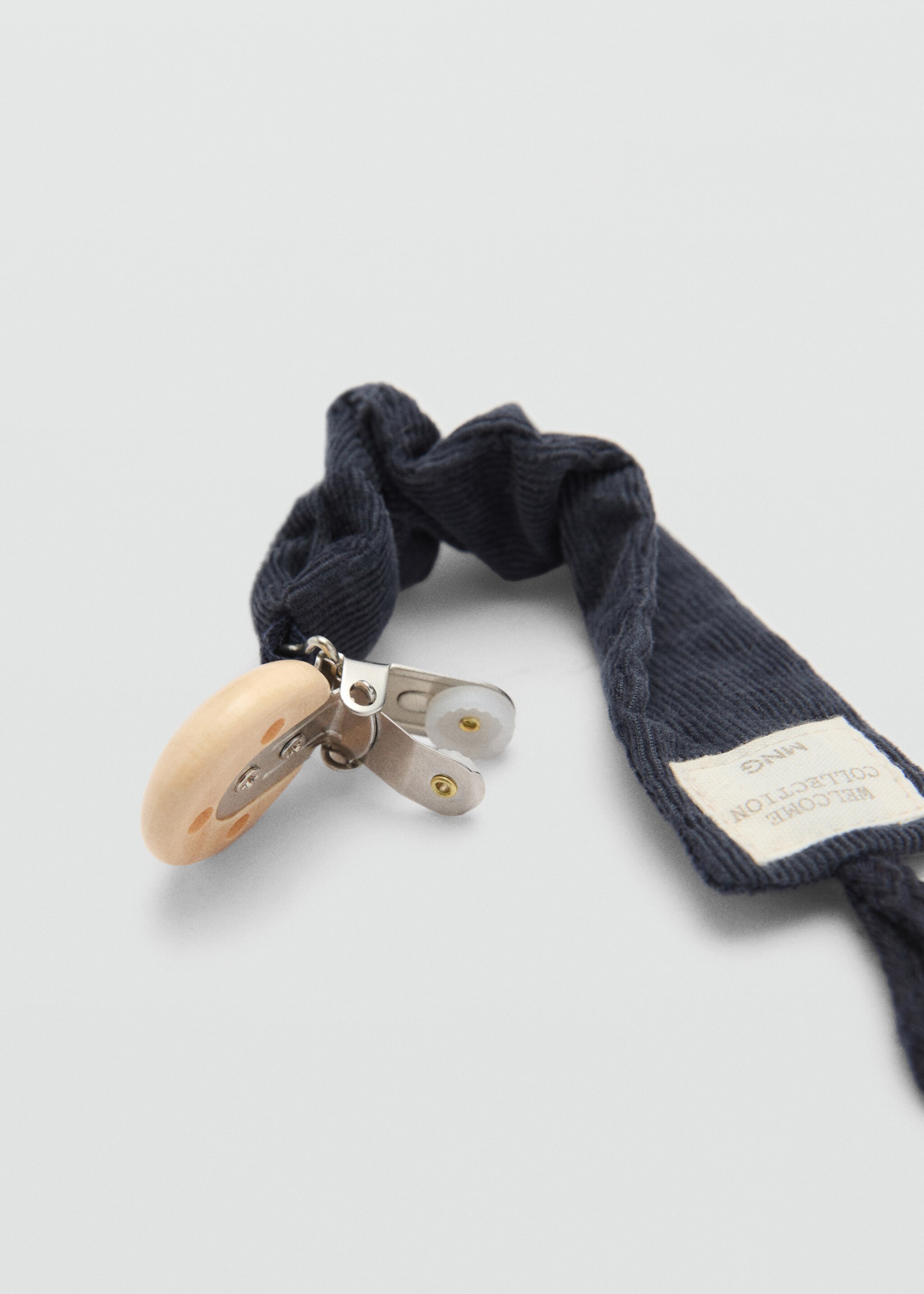 Corduroy brooch pacifier holder - Details of the article 1, Dark Navy. Ref: 77076347-00.