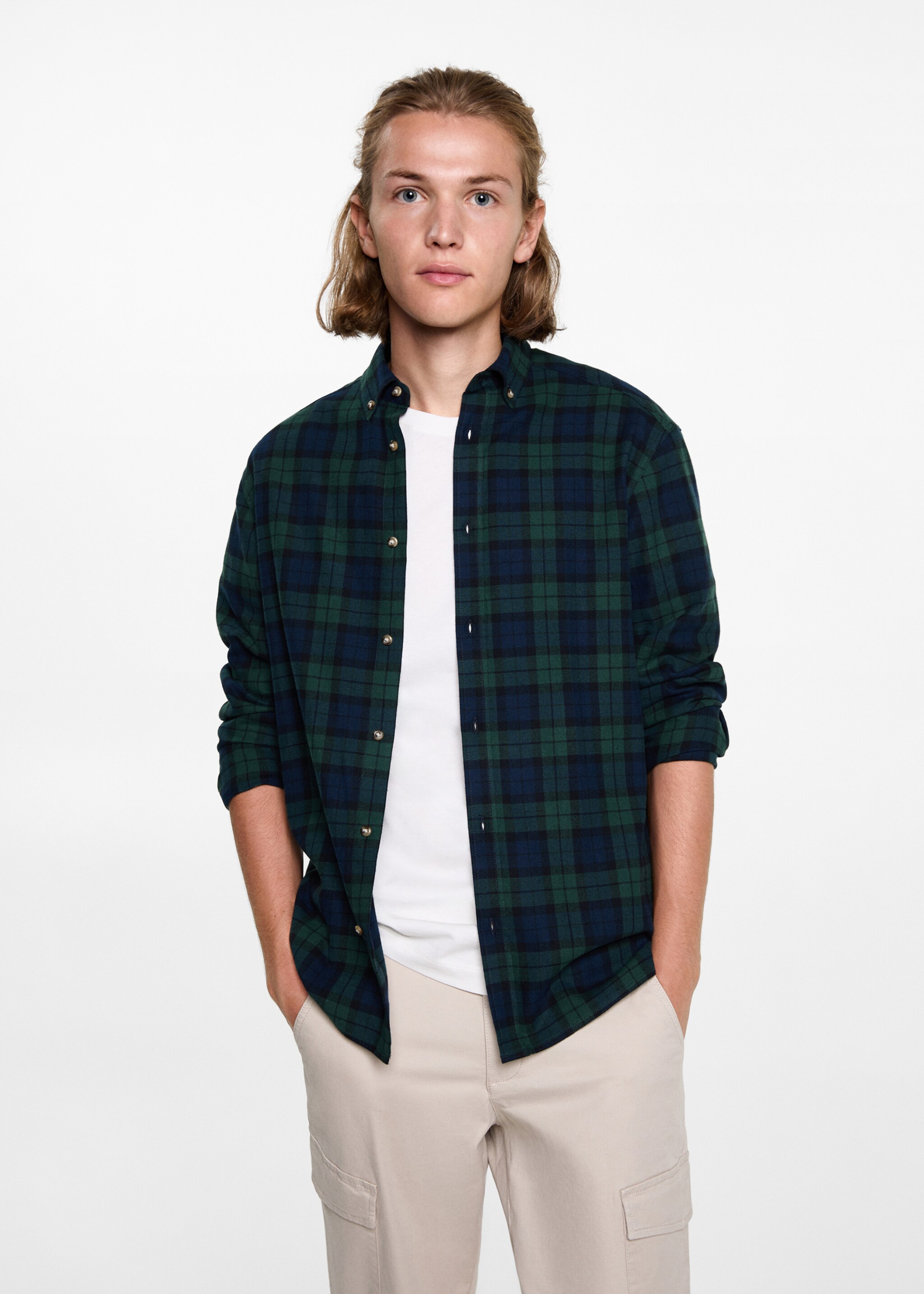 Check cotton shirt - Medium plane, Green. Ref: 77076350-00.