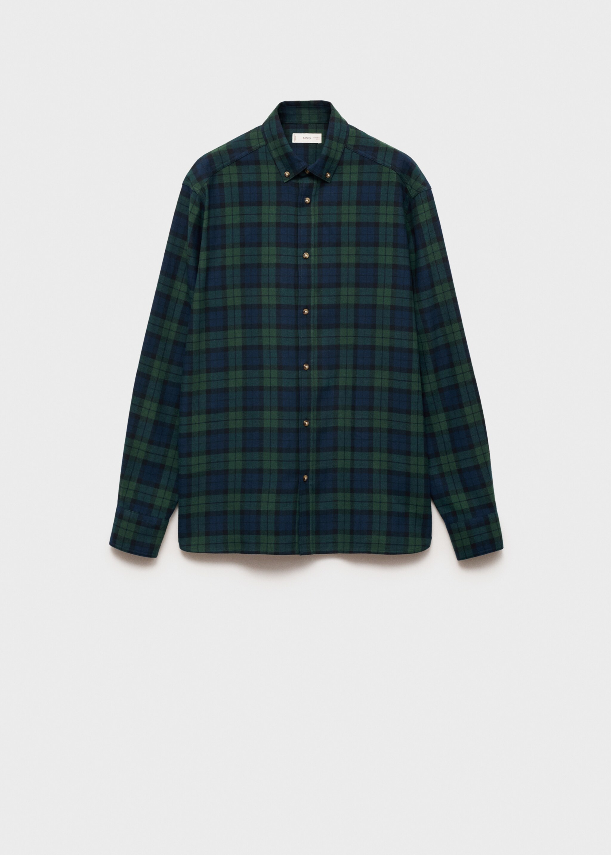 Check cotton shirt - Article without model, Green. Ref: 77076350-00.