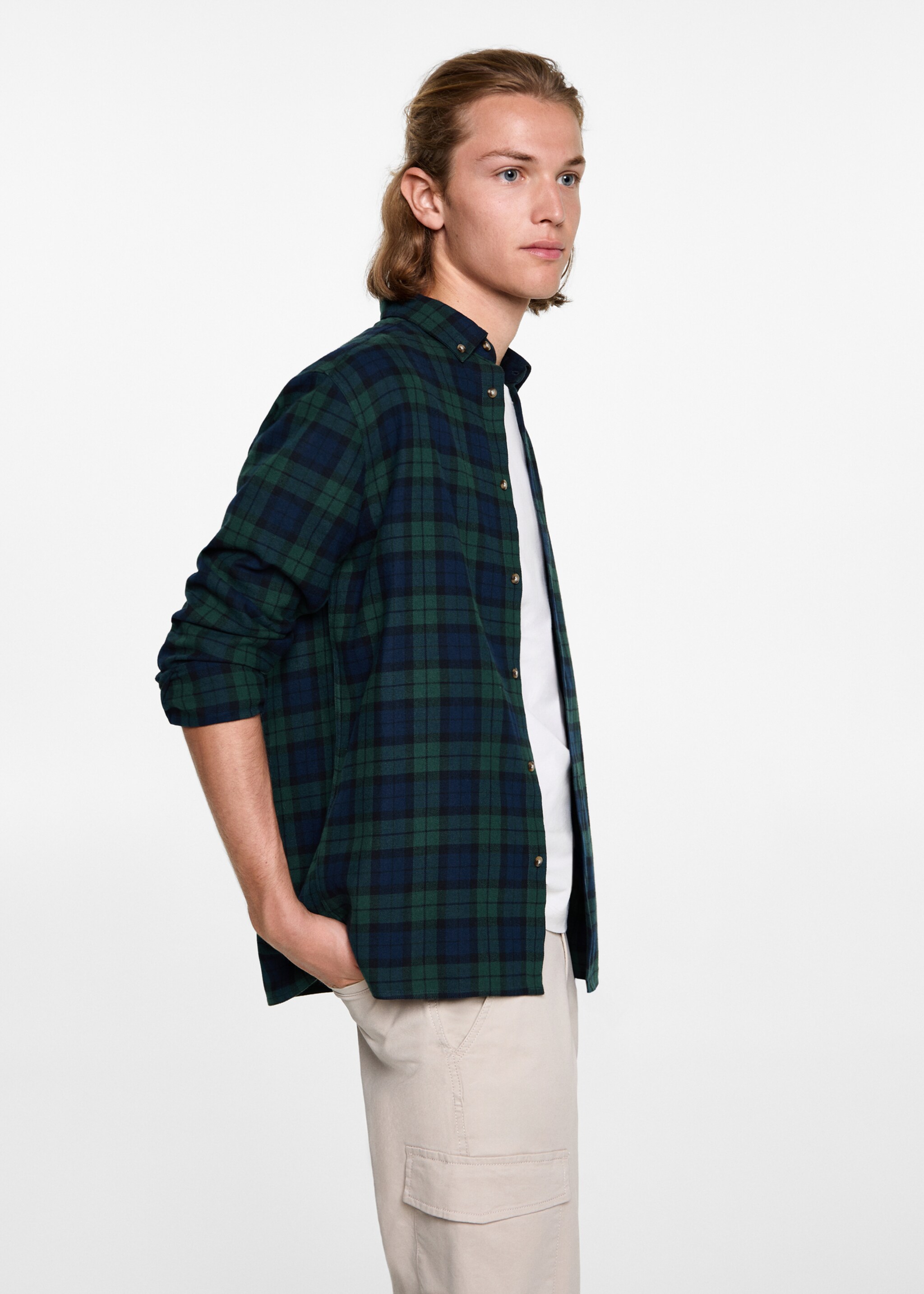 Check cotton shirt - Details of the article 2, Green. Ref: 77076350-00.