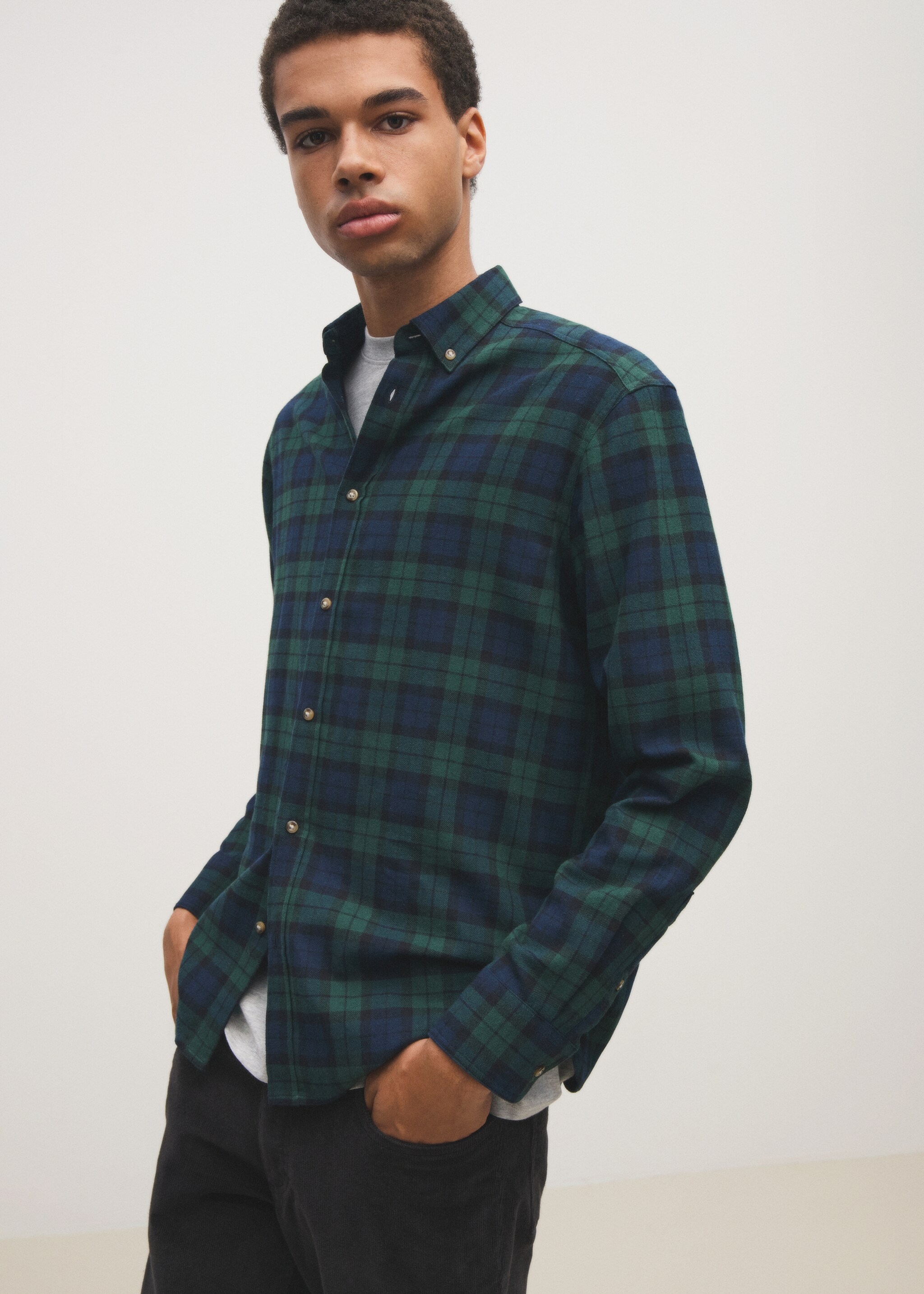 Check cotton shirt - Details of the article 6, Green. Ref: 77076350-00.