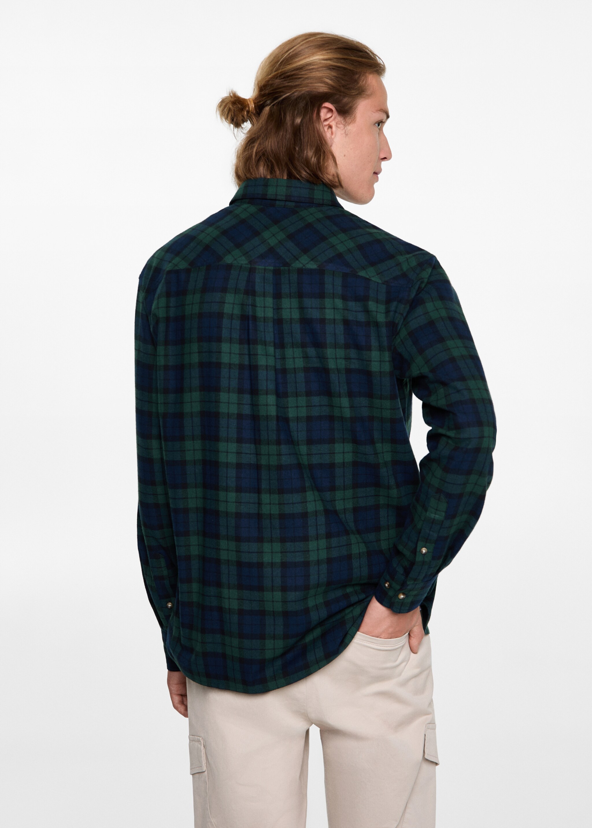 Check cotton shirt - Reverse of the article, Green. Ref: 77076350-00.