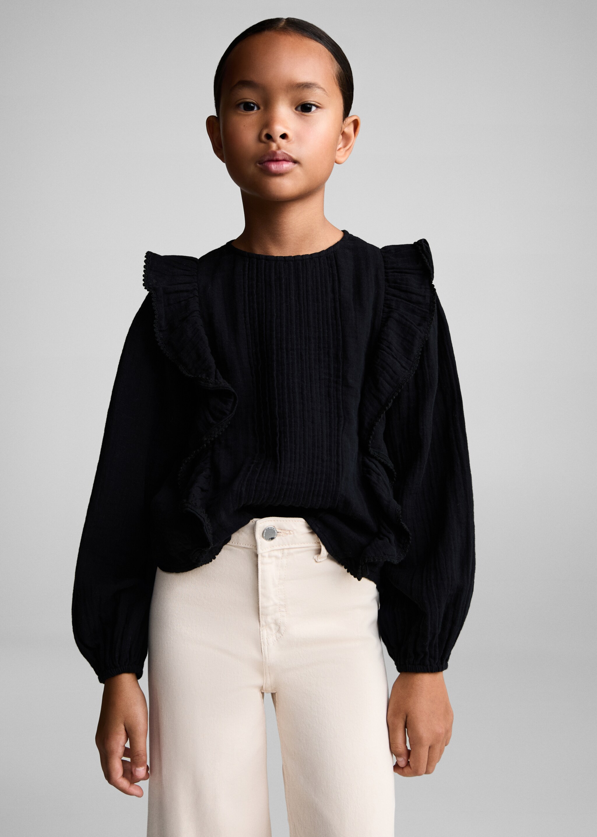 Frills embroidered shirt - Medium plane, Black. Ref: 77076726-00.