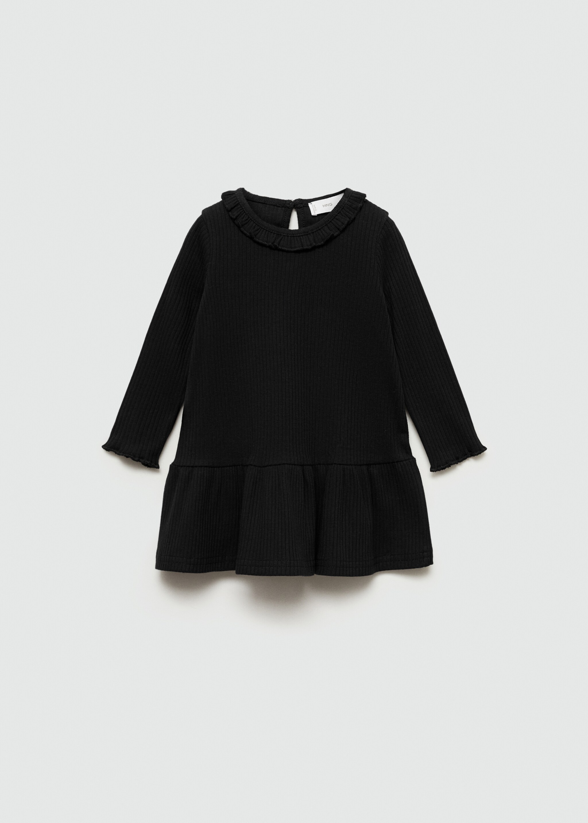 Robe côtelée volants - Article sans modèle, Noir. Ref: 77076734-00.