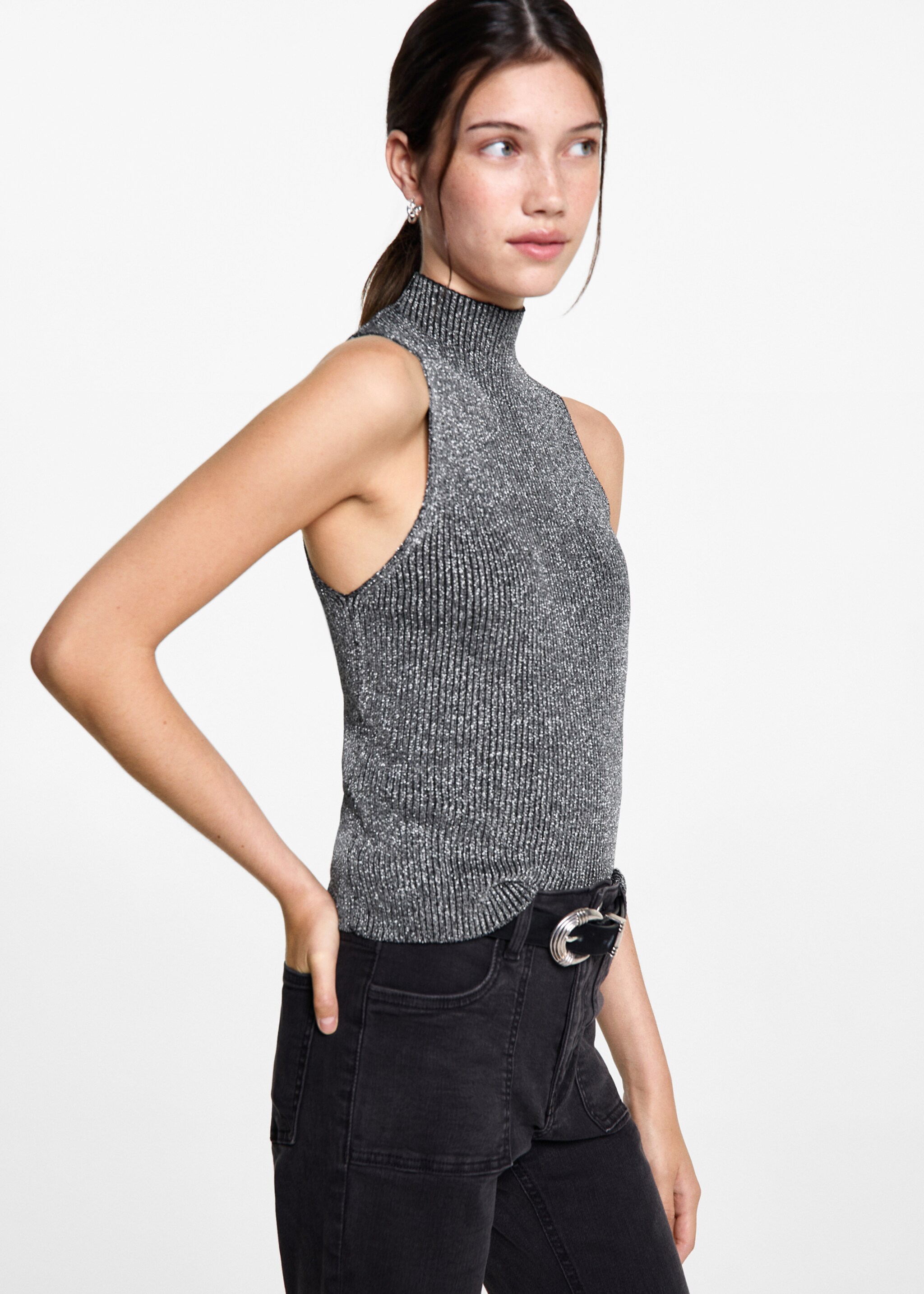 Turtleneck lurex top - Medium plane, Black. Ref: 77076741-00.