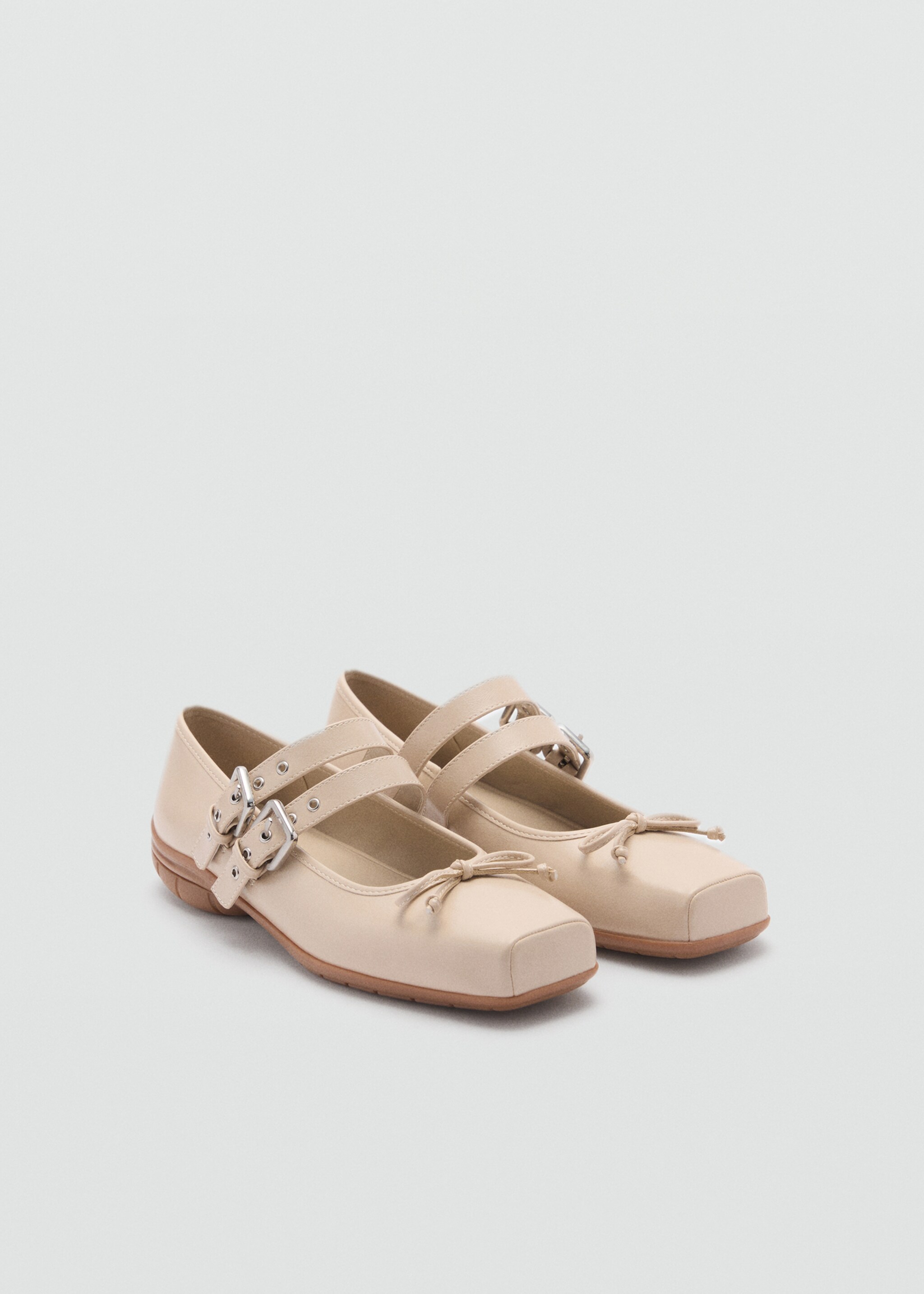Ballerina shoes with double buckle - Medium plane, Beige. Ref: 77076742-00.