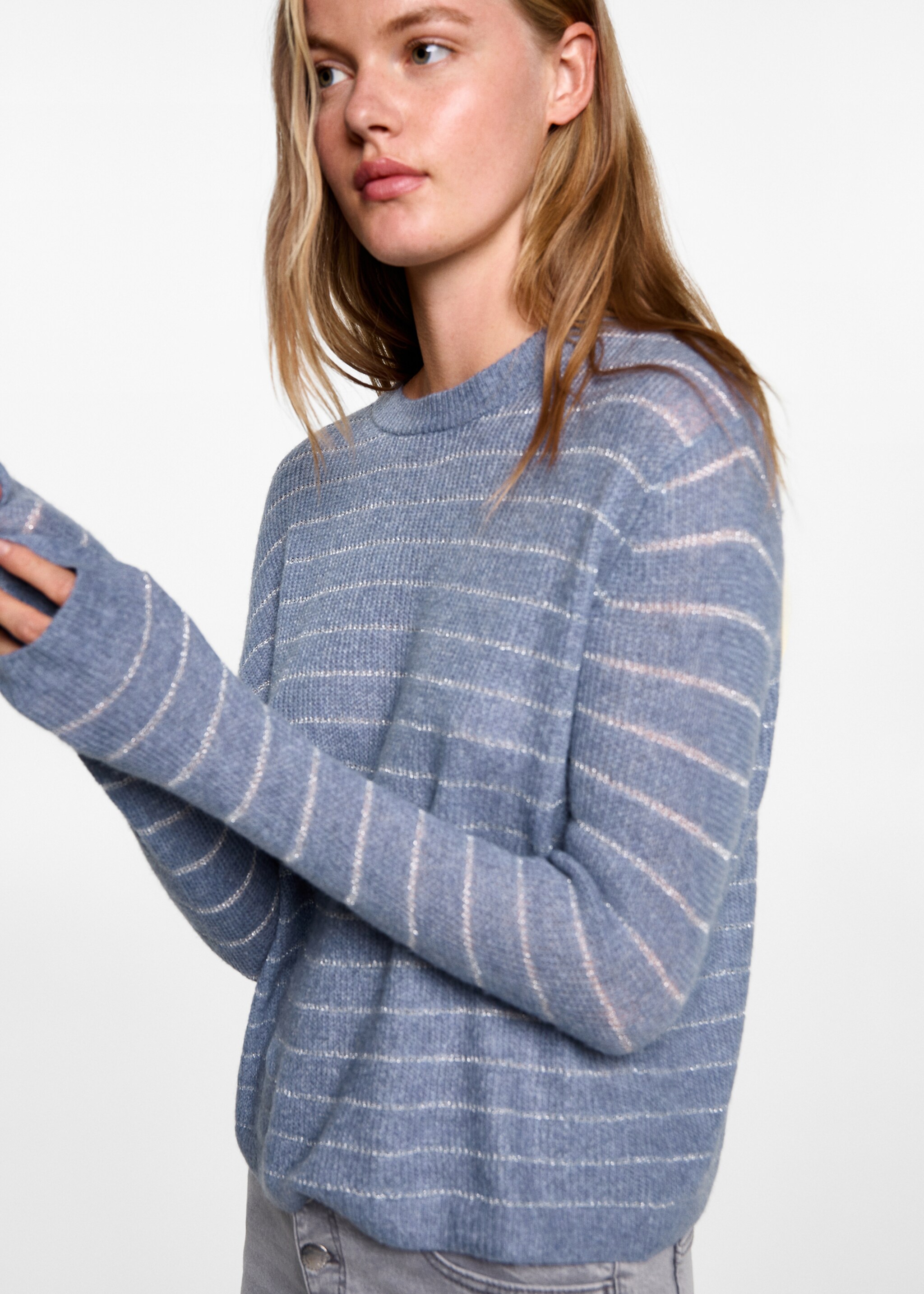 Lurex stripes sweater - Medium plane, Blue. Ref: 77076749-00.