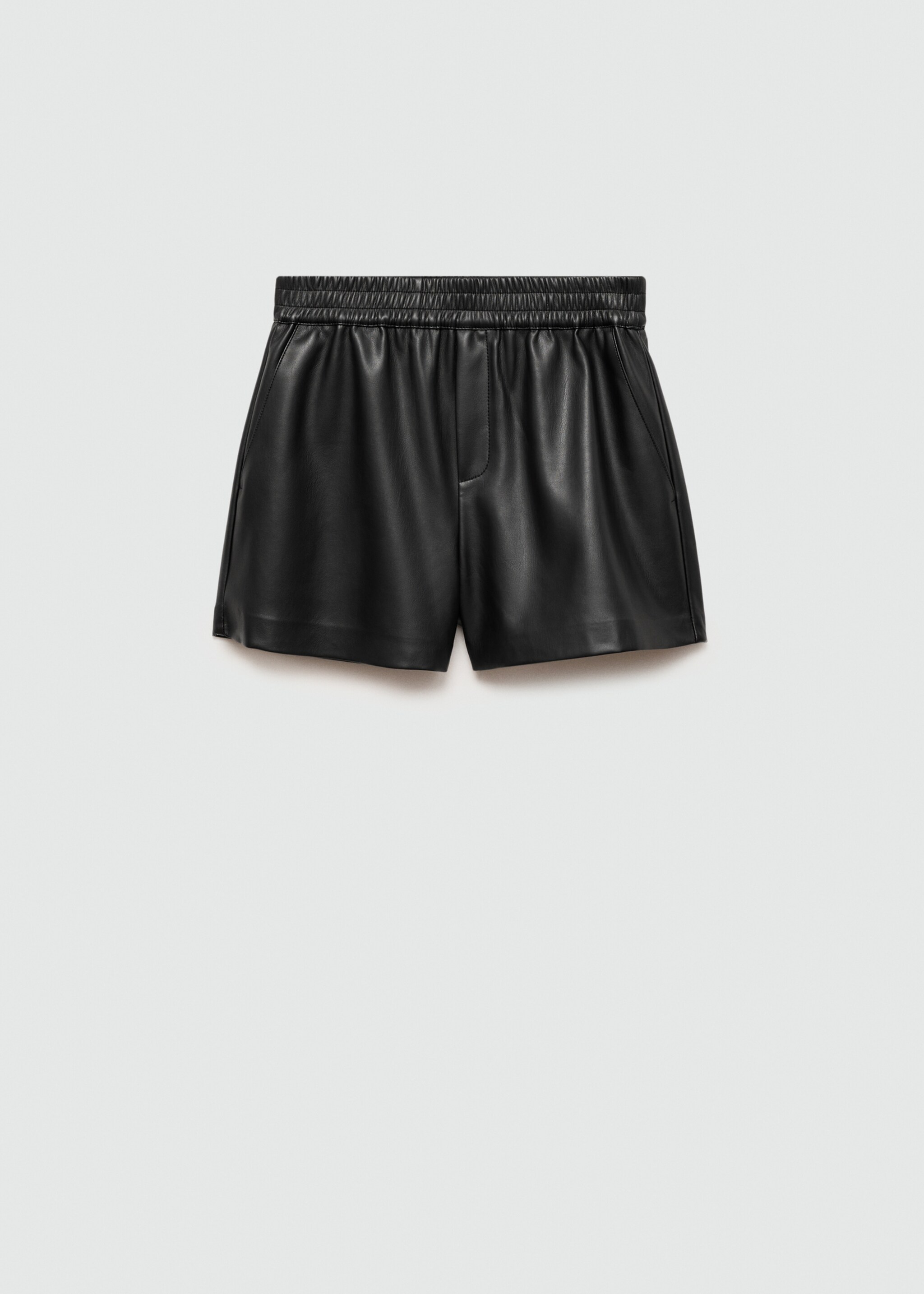Leather-effect shorts with elastic waist - Article without model, Black. Ref: 77077117-00.