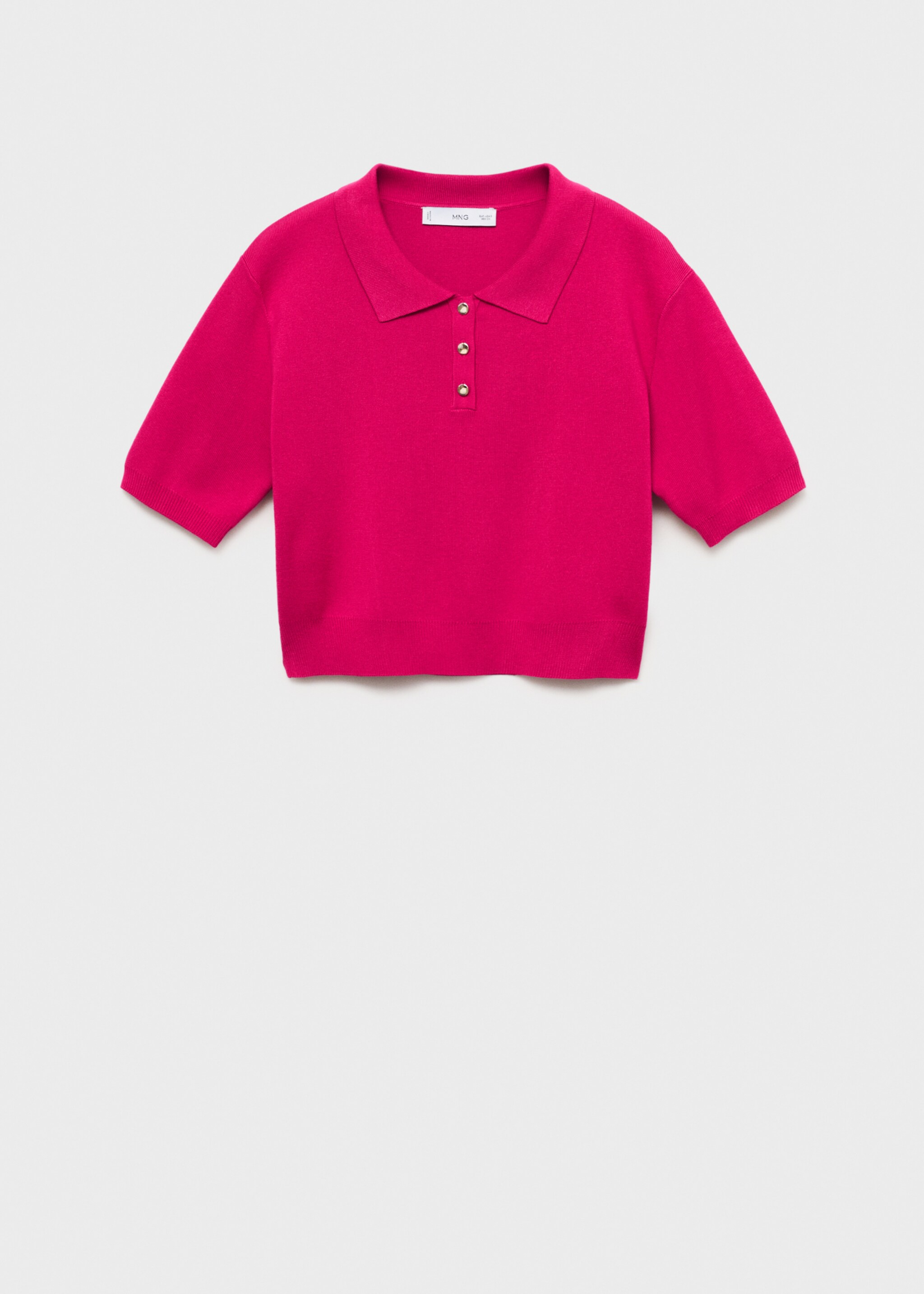 Cropped knitted polo shirt - Article without model, Fuchsia. Ref: 77077644-00.