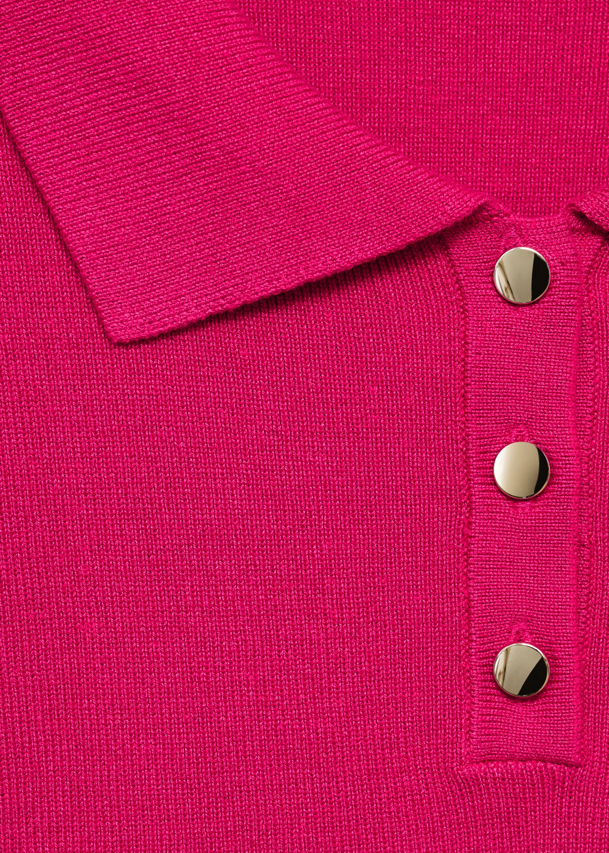 Cropped knitted polo shirt - Details of the article 8, Fuchsia. Ref: 77077644-00.