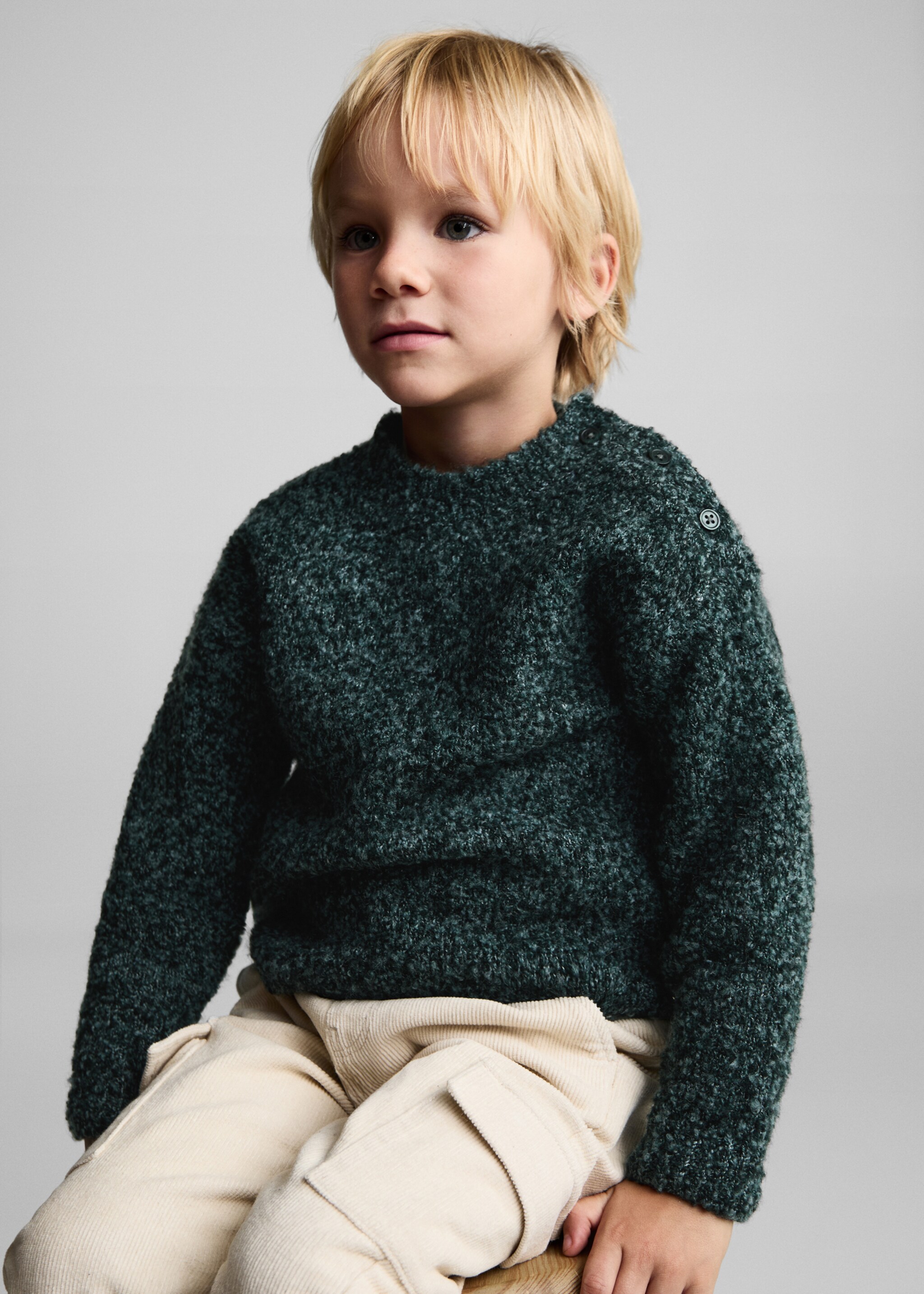 Pull grosses mailles - Plan moyen, Vert foncé. Ref: 77077659-00.