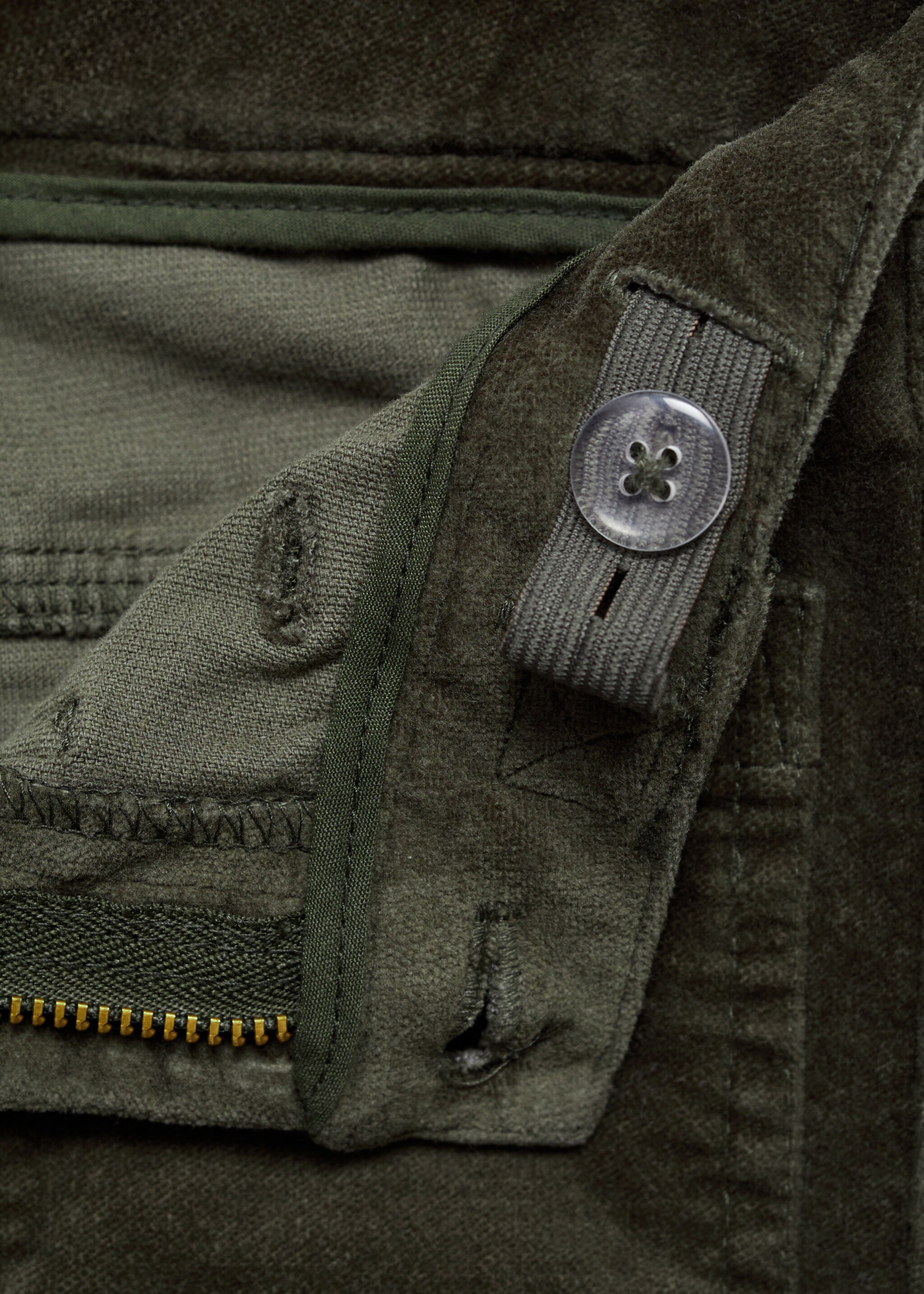 Velvet flared trousers - Details of the article 0, Khaki. Ref: 77077665-00.