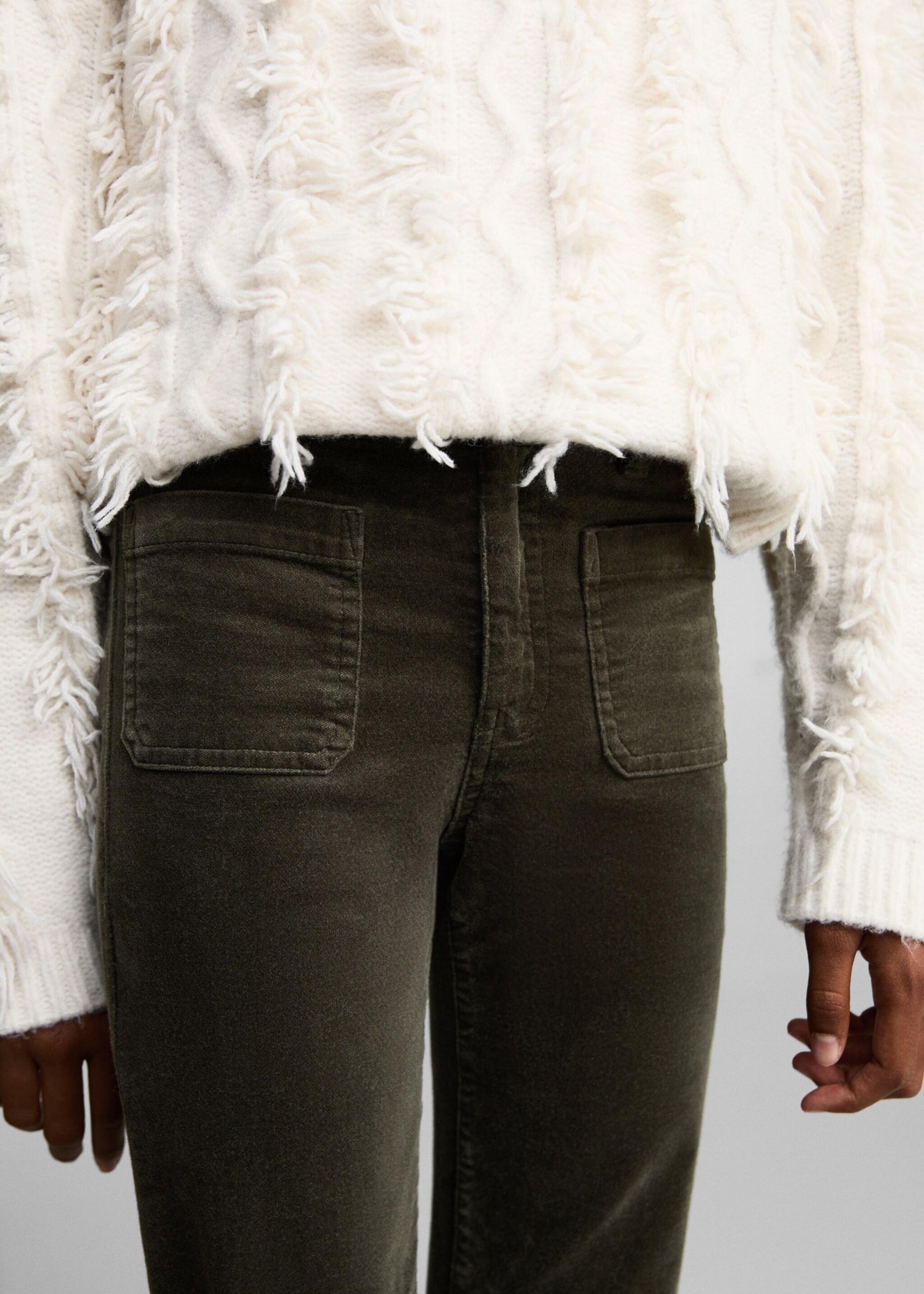 Velvet flared trousers - Details of the article 6, Khaki. Ref: 77077665-00.