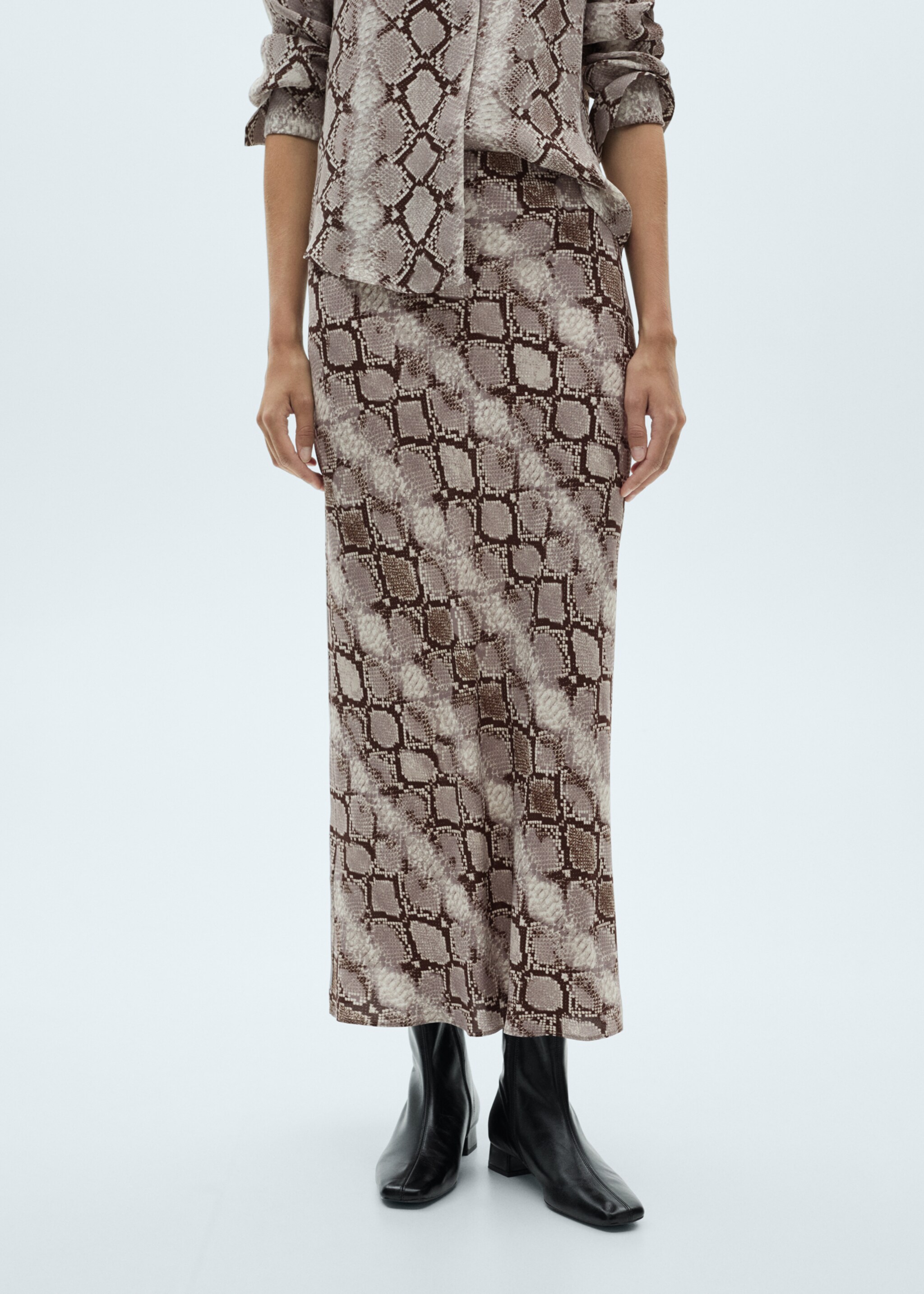 Langer Rock mit Animal-Print - Mittlere Ansicht, Braun. Ref: 77077674-00.