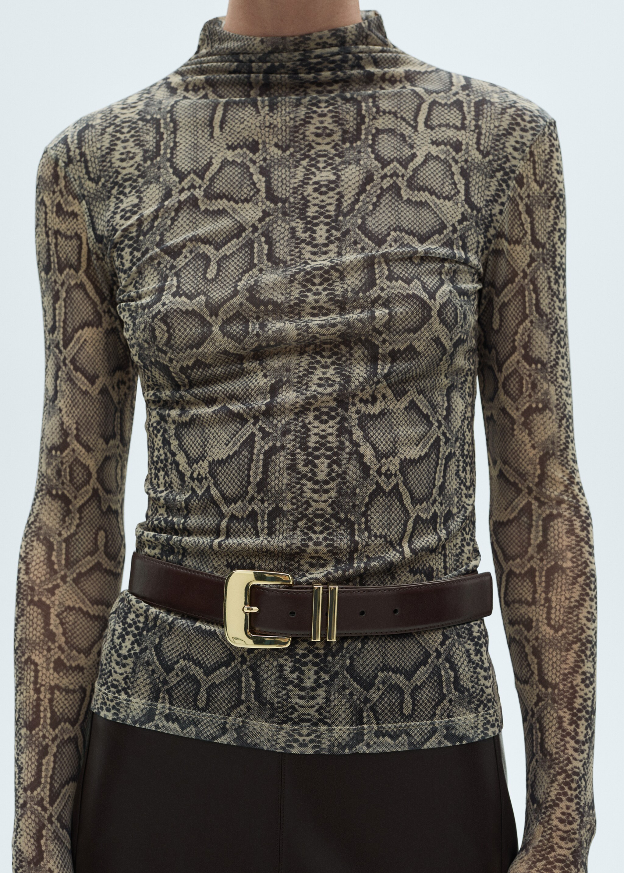 Animal print perkins neck t-shirt - Details of the article 6, Grey. Ref: 77077679-00.