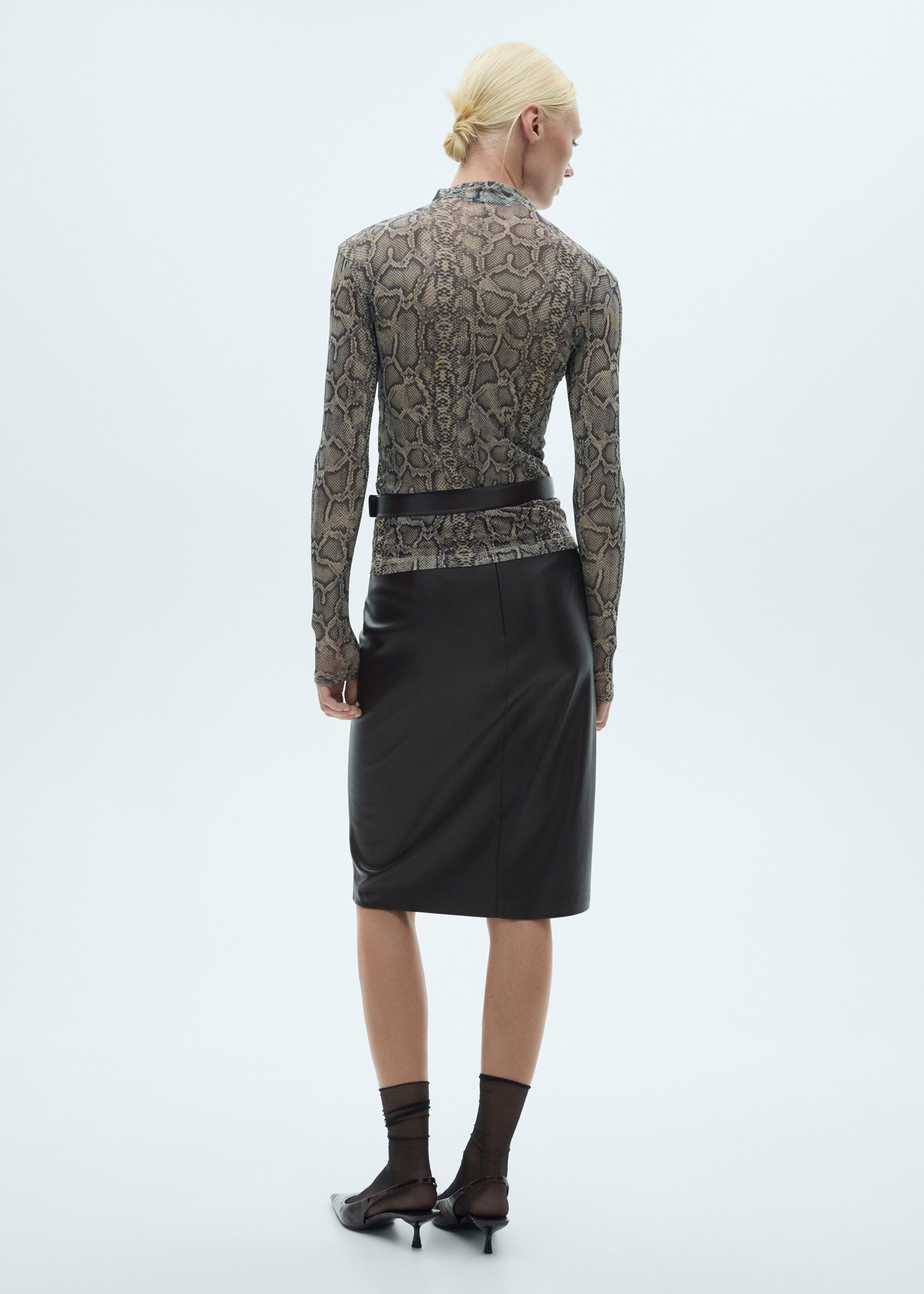 Animal print perkins neck t-shirt - Reverse of the article, Grey. Ref: 77077679-00.