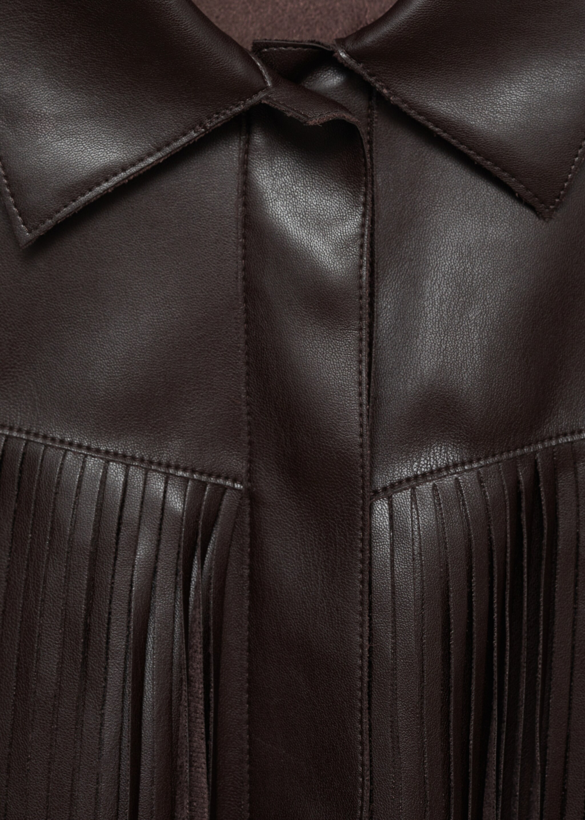 Leather-effect fringed overshirt - Details of the article 8, Brown. Ref: 77077684-00.