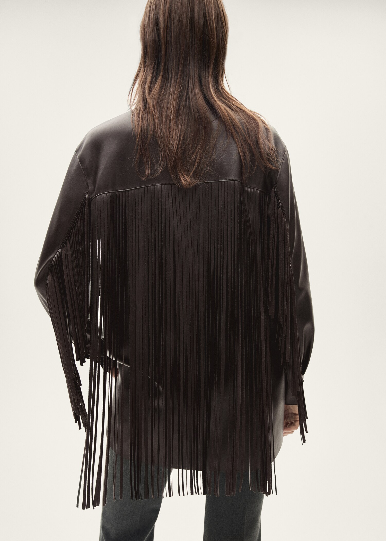 Leather-effect fringed overshirt - Reverse of the article