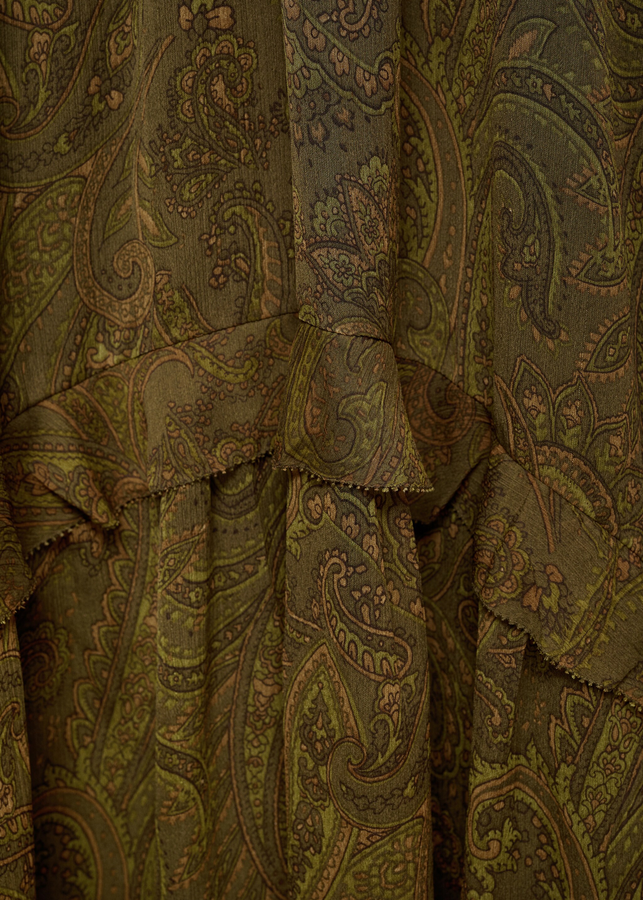 Rochie cu imprimeu paisley și volan - Detaliu al articolului 0, Verde mediu. Ref: 77077685-00.