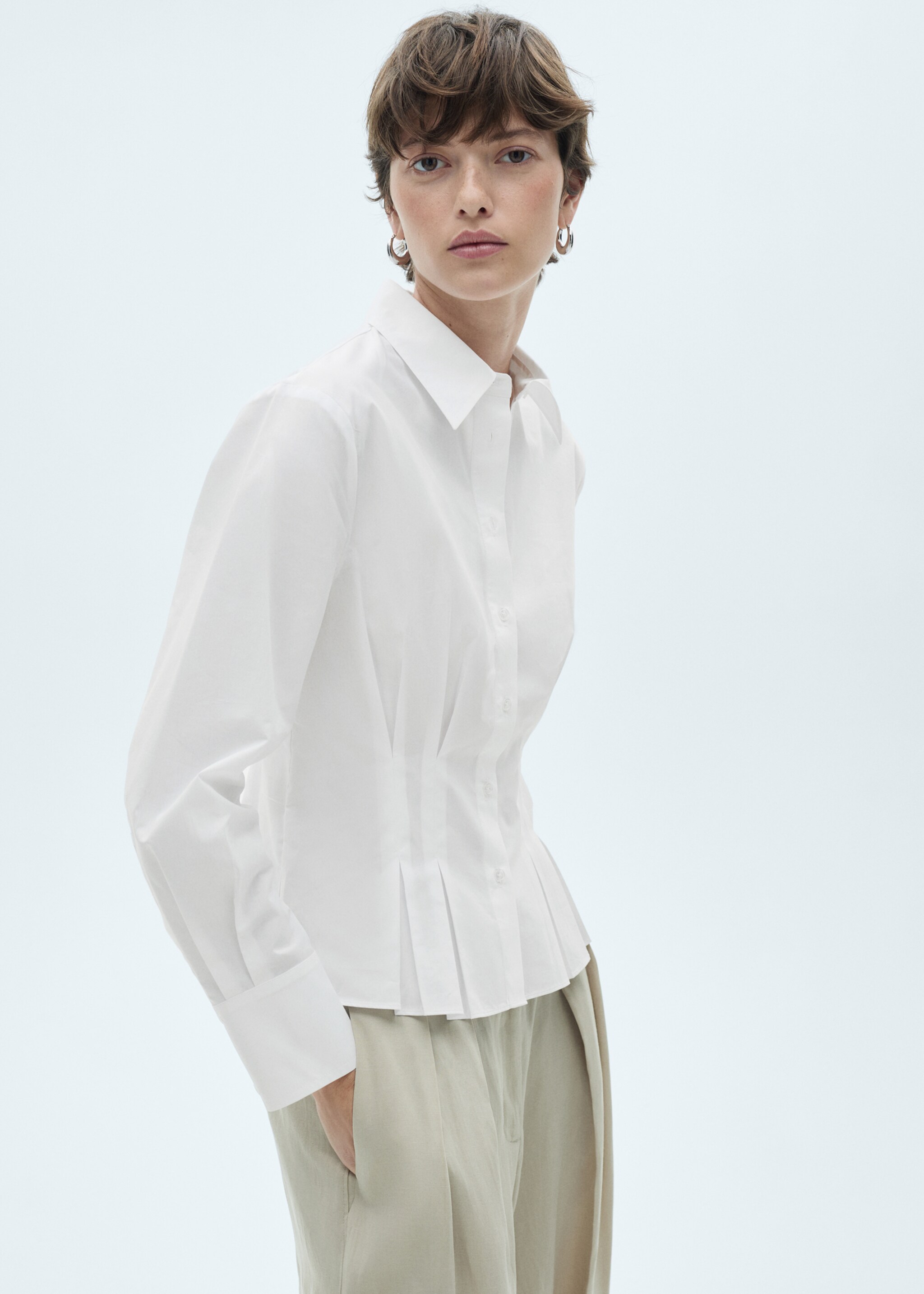 Lyocell cotton blend shirt - Medium plane, White. Ref: 77077686-00.