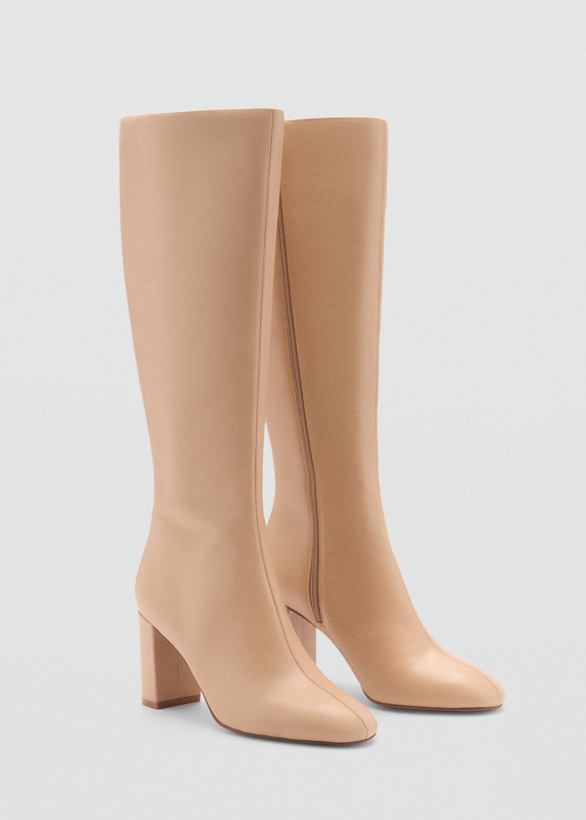 Leather boots with tall leg - Medium plane, Medium Brown. Ref: 77077694-00.