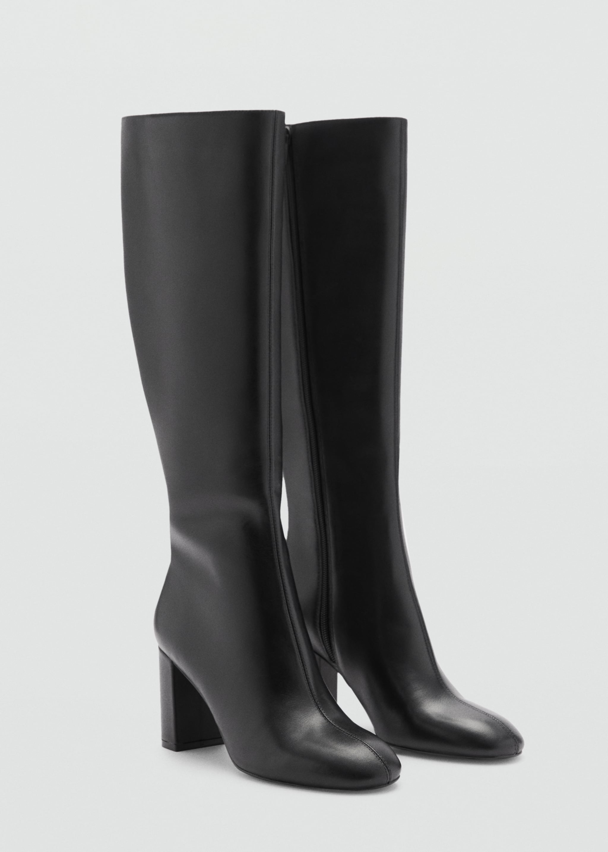Leather boots with tall leg - Medium plane, Black. Ref: 77077694-00.