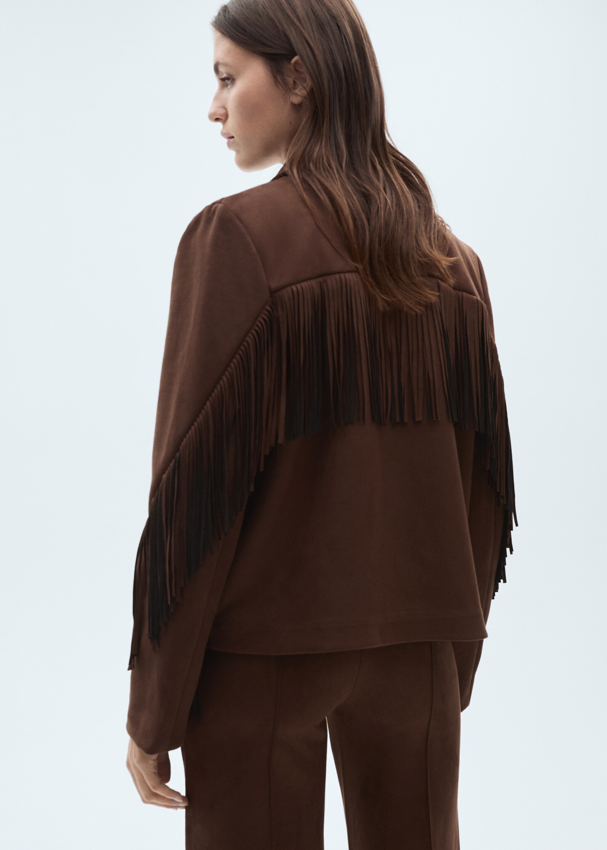 Fransenjacke mit Wildledereffekt - Rückseite des Artikels, Schokolade. Ref: 77077695-00.