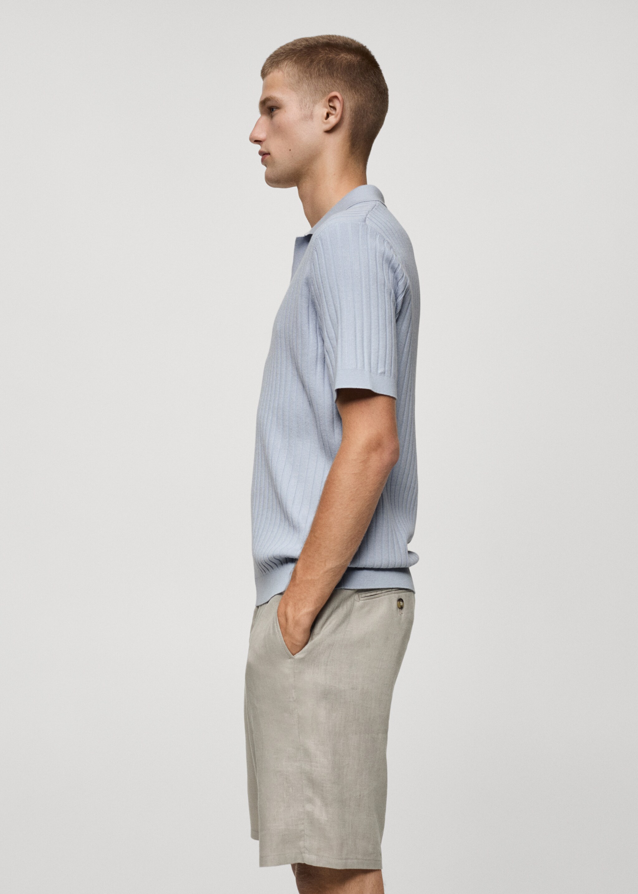 Fine rib-knit polo shirt - Details of the article 2, Sky Blue. Ref: 77077696-00.