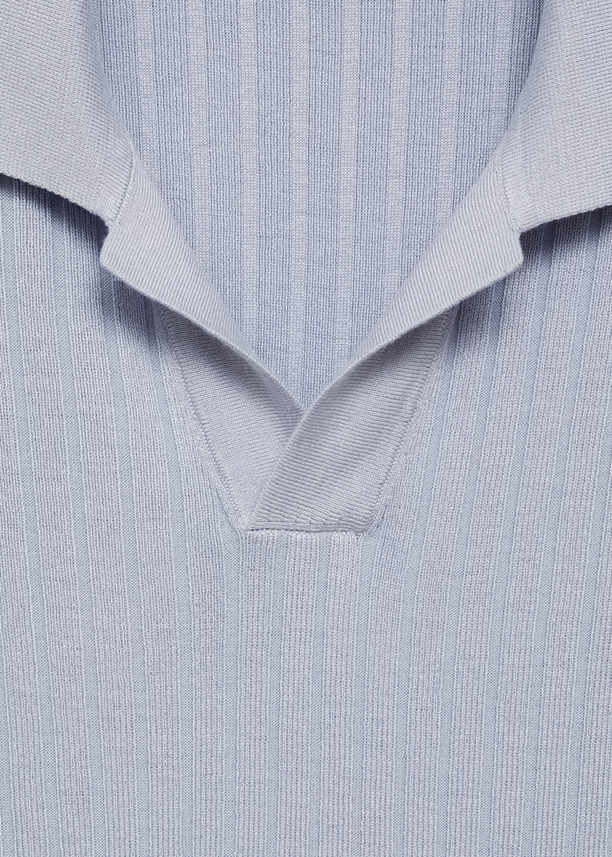 Fine rib-knit polo shirt - Details of the article 8, Sky Blue. Ref: 77077696-00.