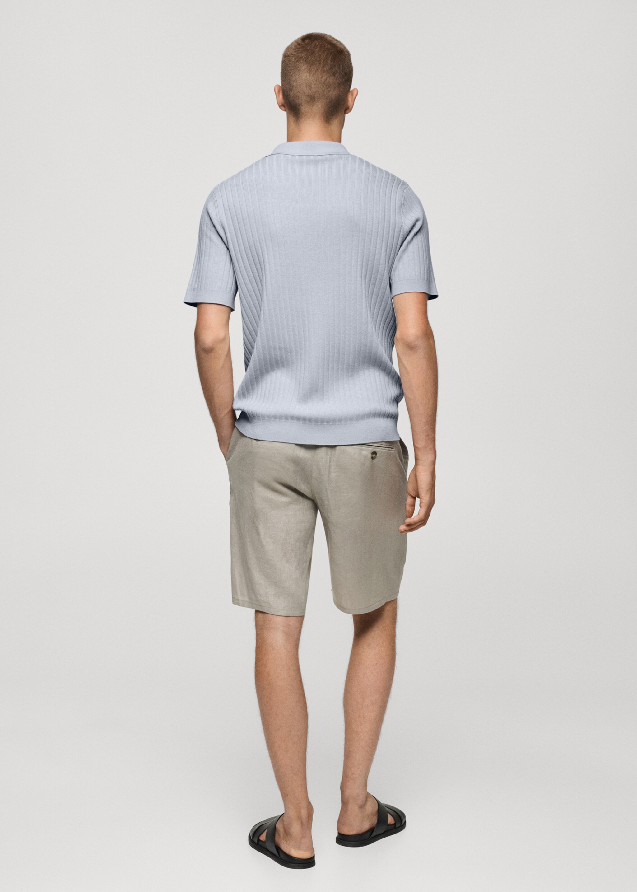 Fine rib-knit polo shirt - Reverse of the article, Sky Blue. Ref: 77077696-00.
