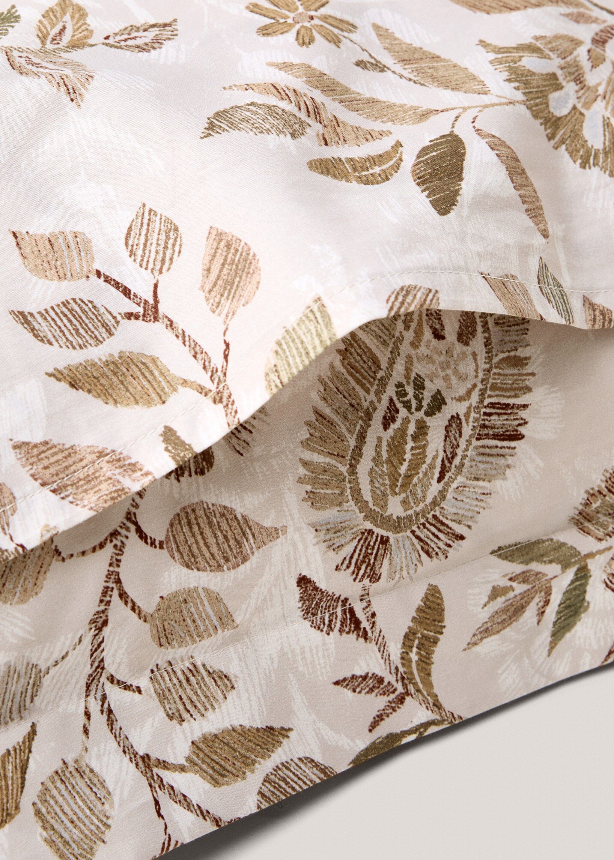 Örngott percalebomull blommigt mönster 60x60 cm - Detaljer om artikeln 2, Beige. Ref: 77077701-00.