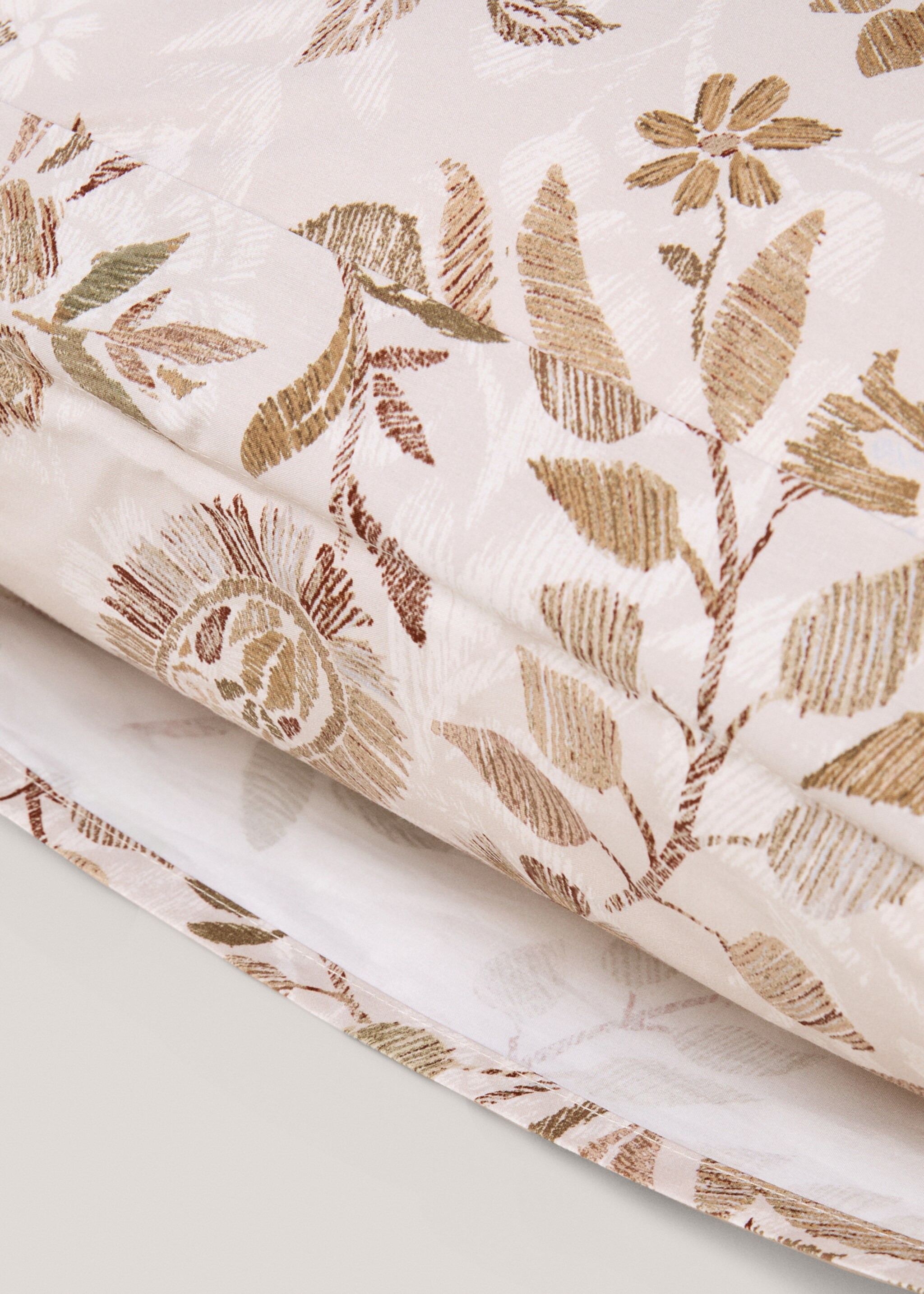 Örngott percalebomull blommigt mönster 60x60 cm - Detaljer om artikeln 3, Beige. Ref: 77077701-00.