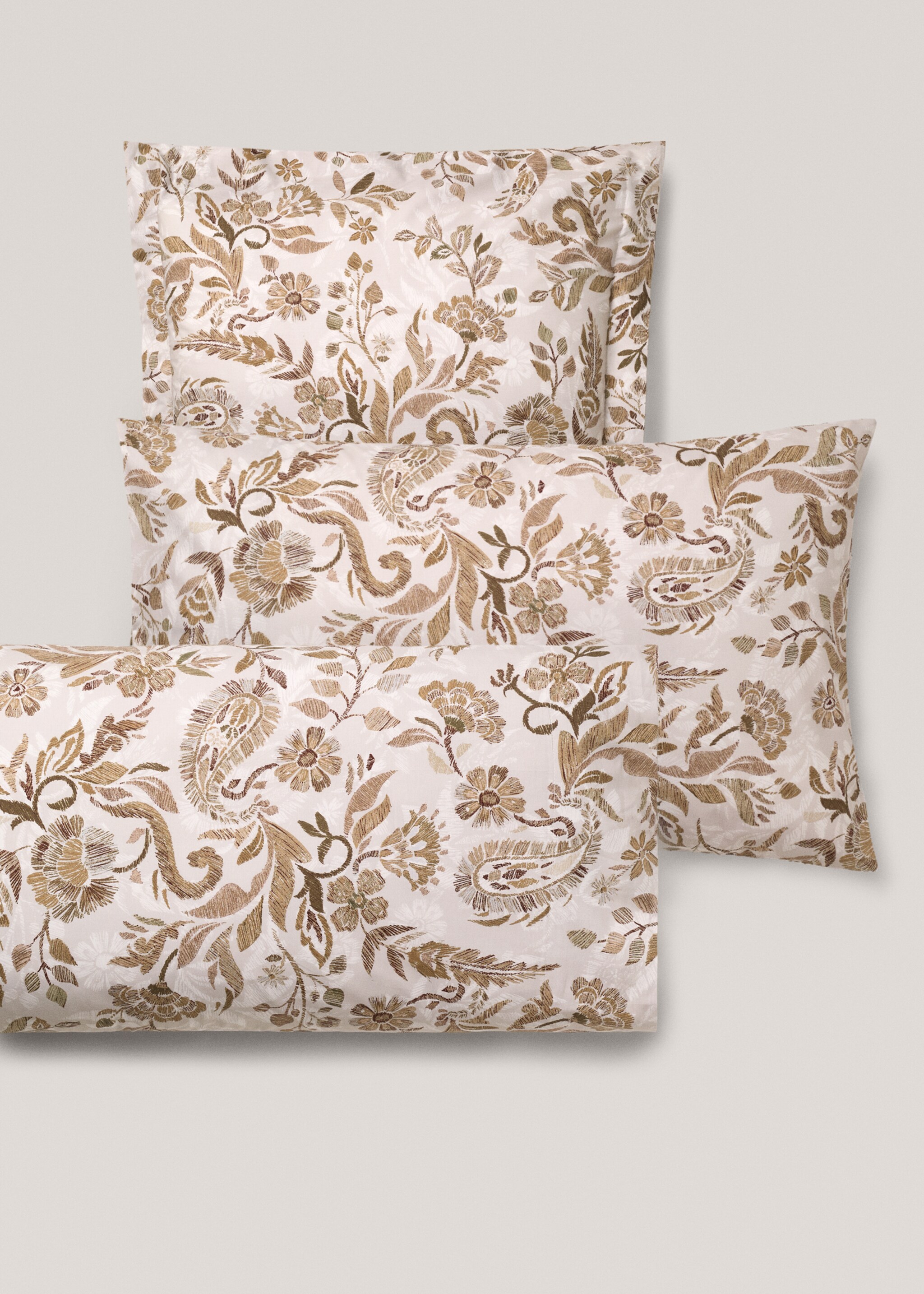 Örngott percalebomull blommigt mönster 60x60 cm - Detaljer om artikeln 4, Beige. Ref: 77077701-00.