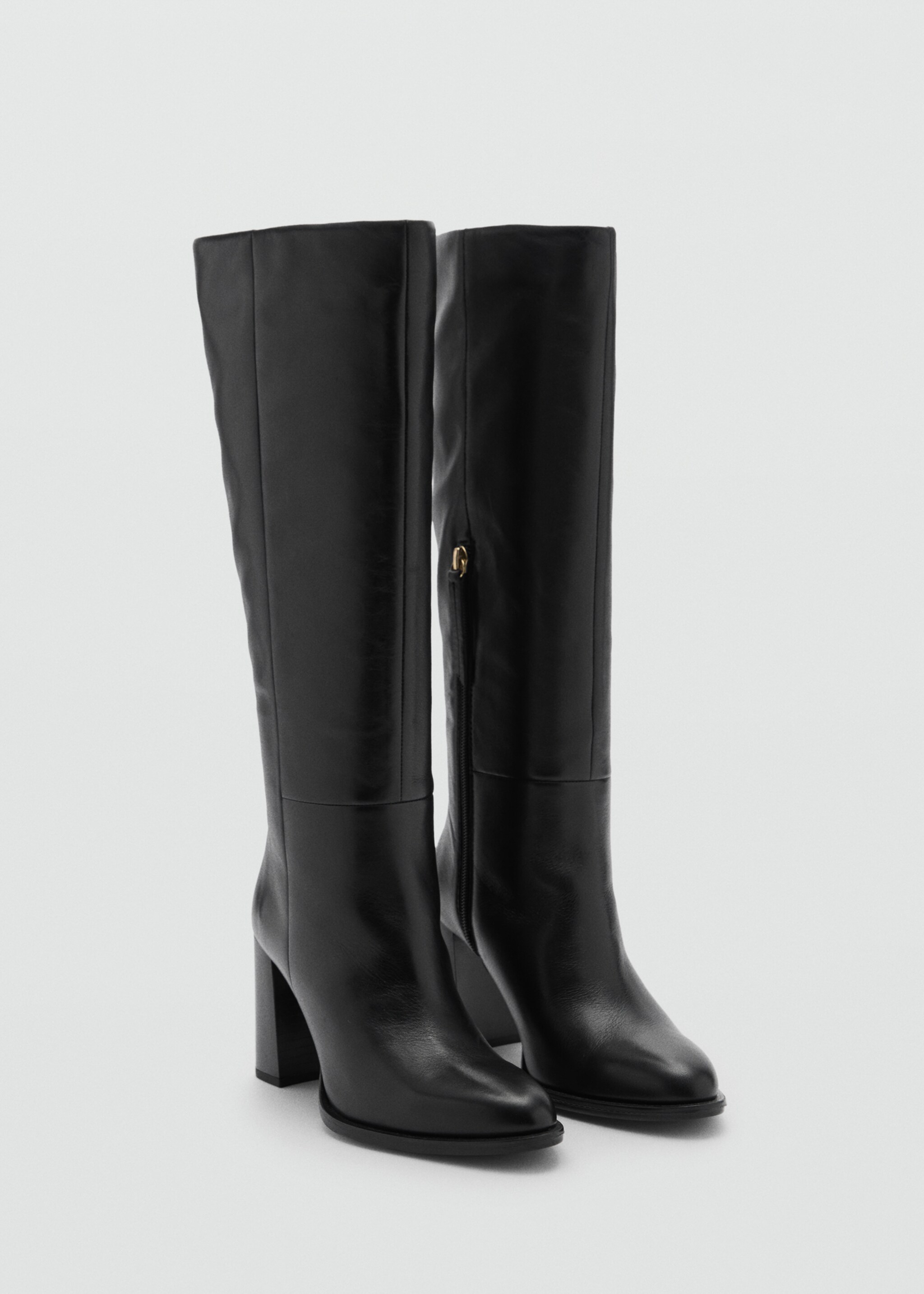 Bottes hautes talon cuir - Plan moyen, Noir. Ref: 77077703-00.