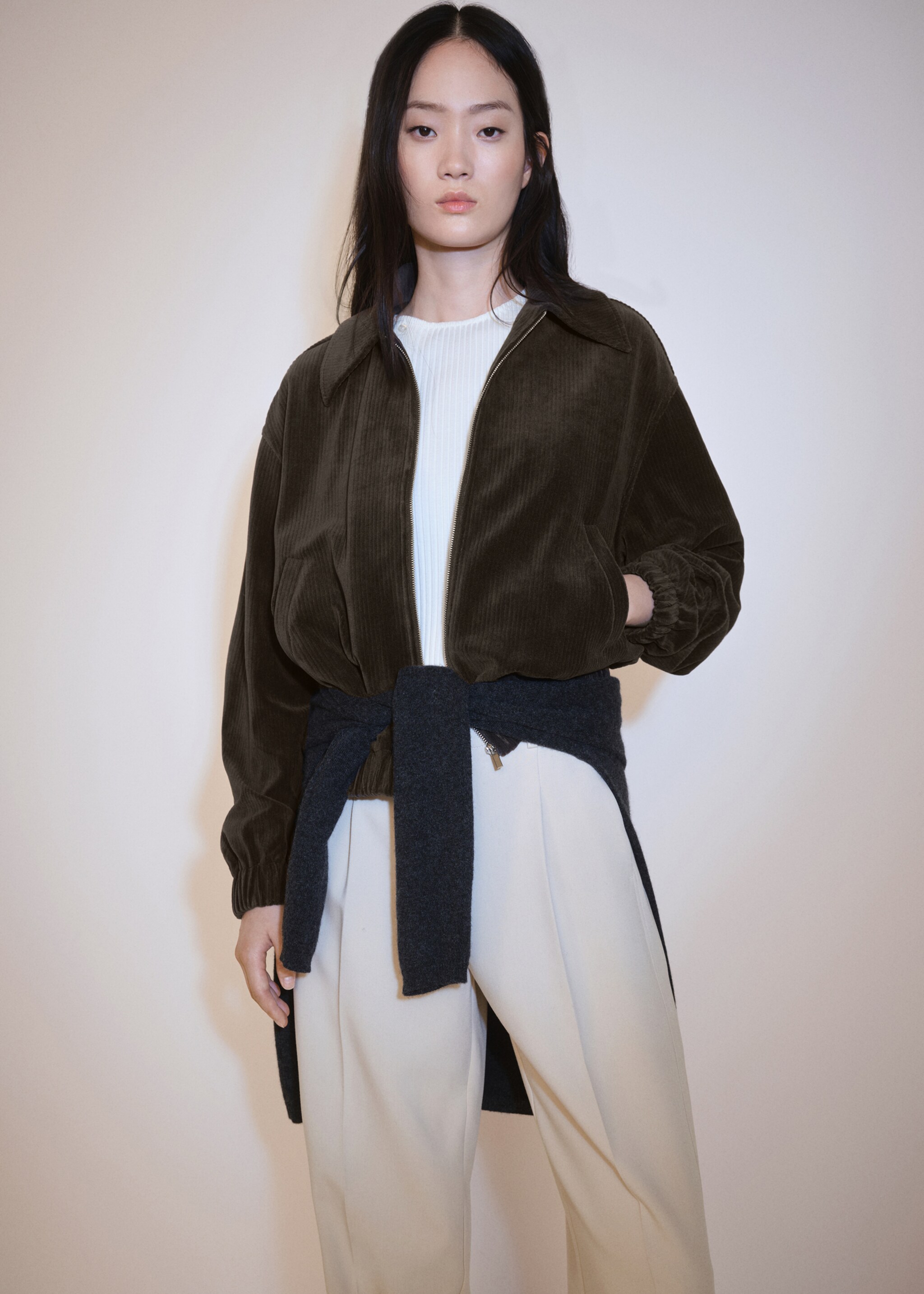 Corduroy bomber jacket - Medium plane, Khaki. Ref: 77077705-00.