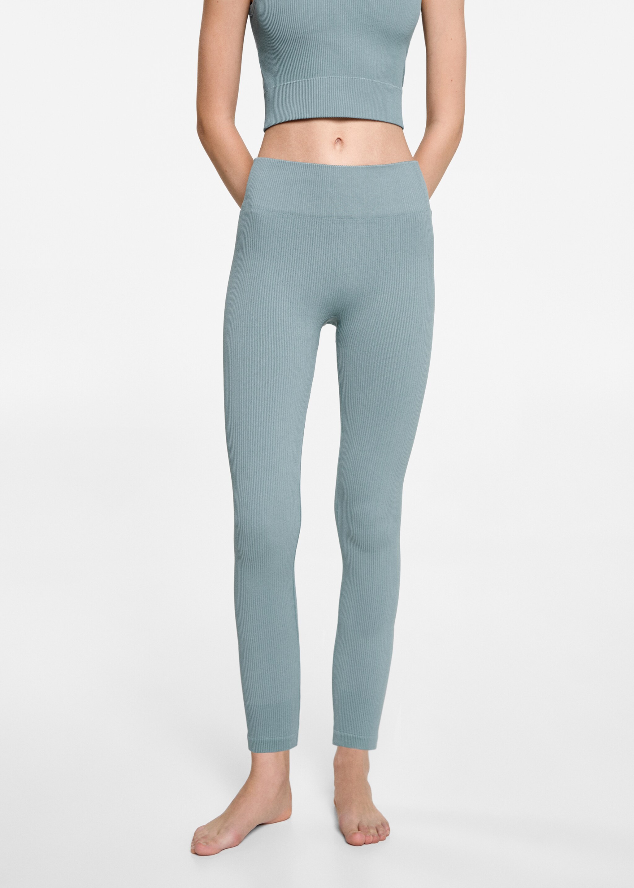 Ribbed sports leggings - Medium plane, Mint Green. Ref: 77077710-00.