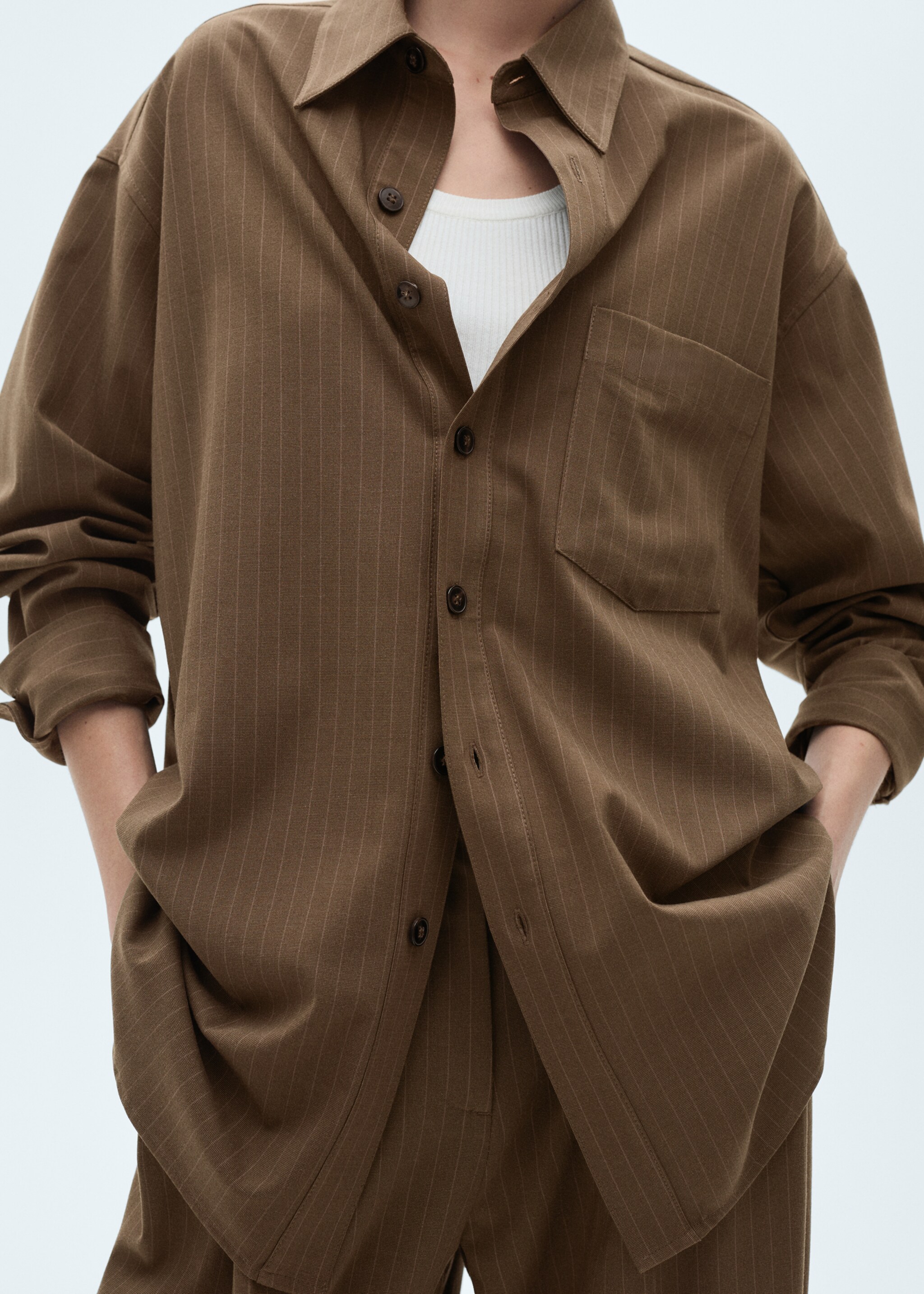 Pinstripe overshirt - Medium plane, Olive Green. Ref: 77077715-00.