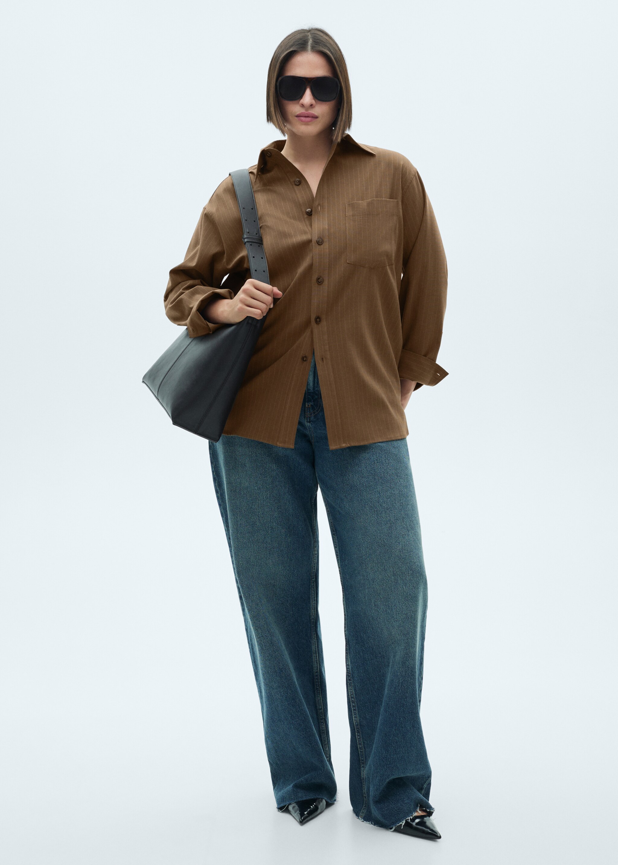 Pinstripe overshirt - Details of the article 3, Olive Green. Ref: 77077715-00.