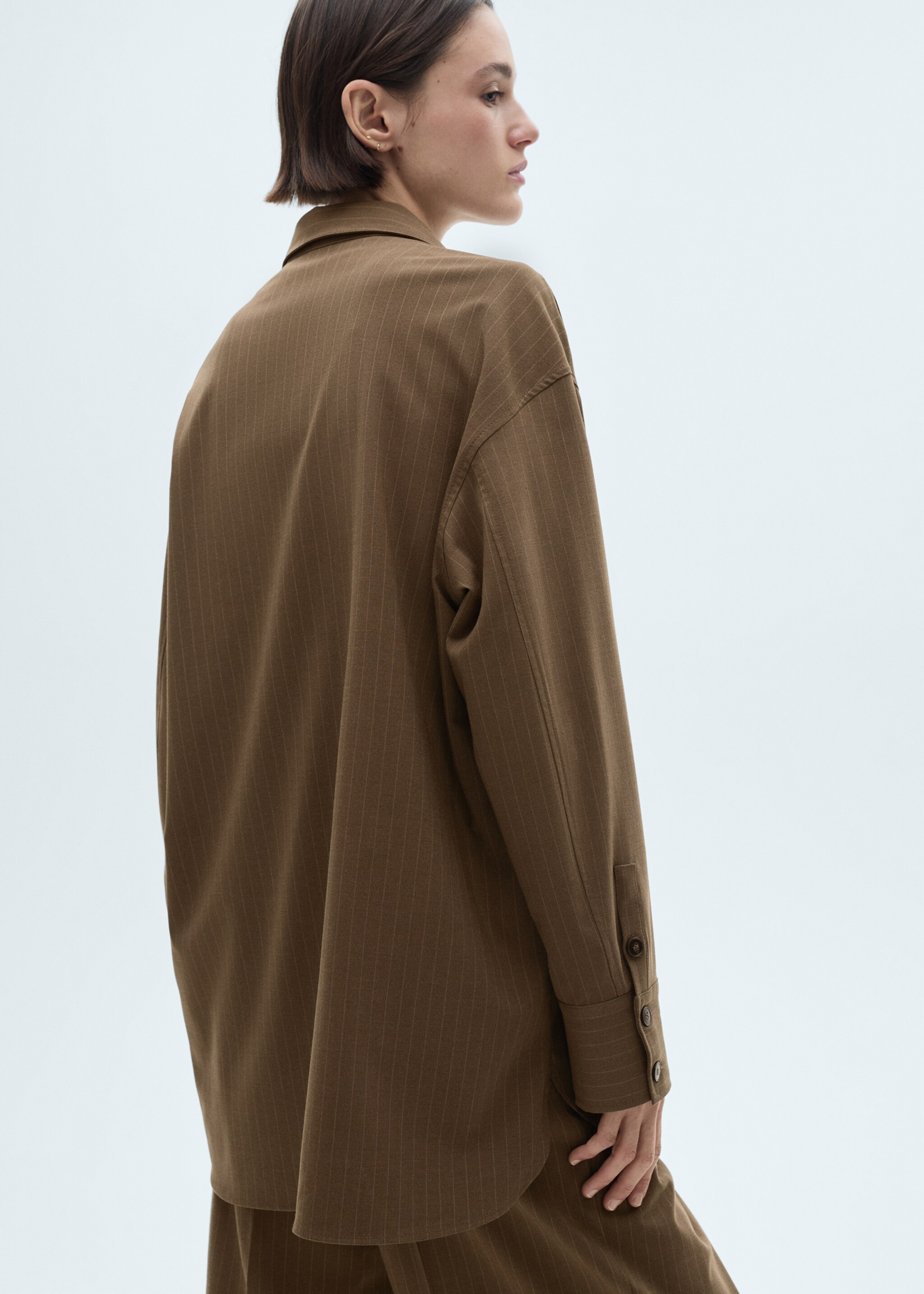 Pinstripe overshirt - Reverse of the article, Olive Green. Ref: 77077715-00.