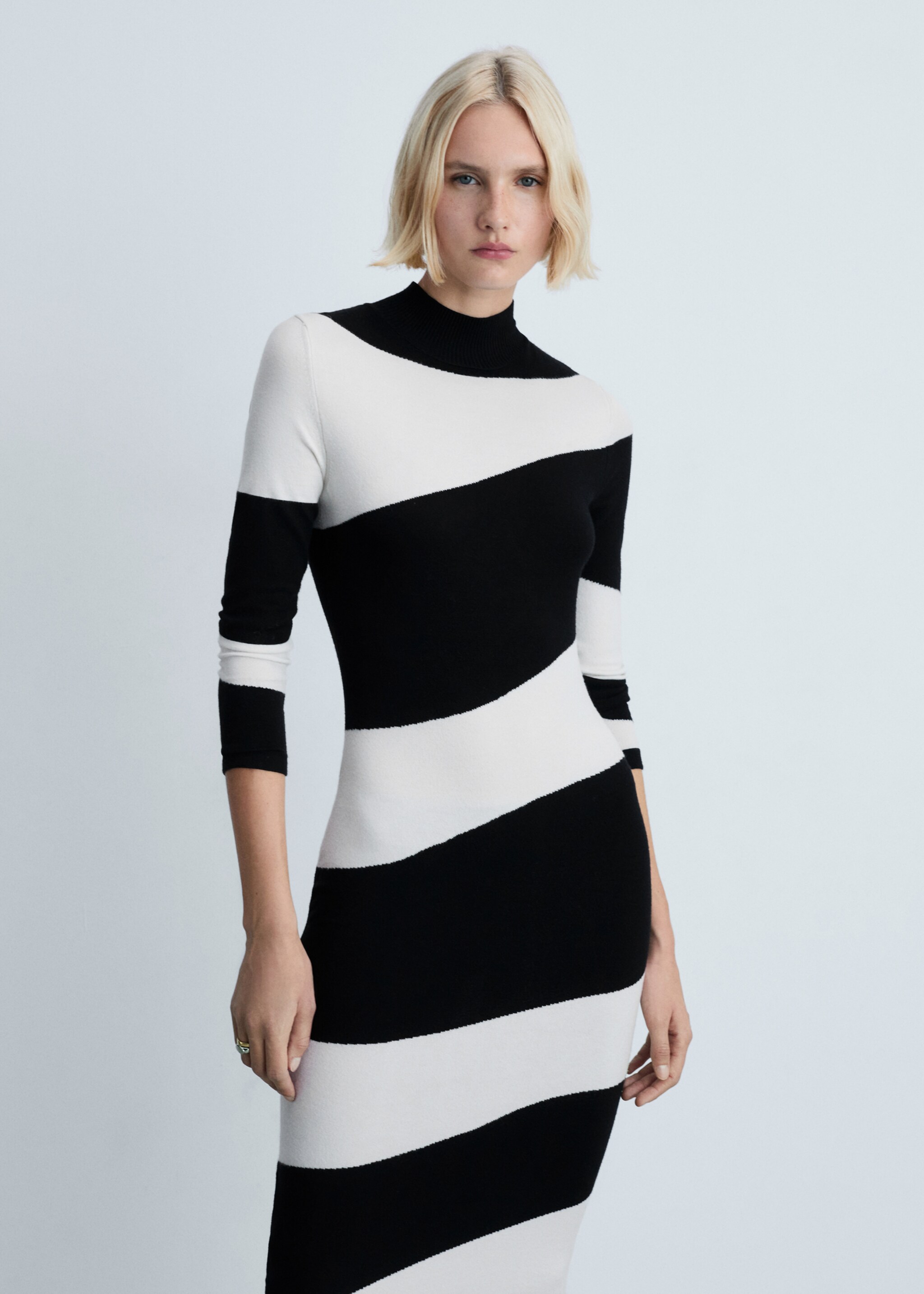 Perkins collar midi dress - Medium plane, Black. Ref: 77077718-00.