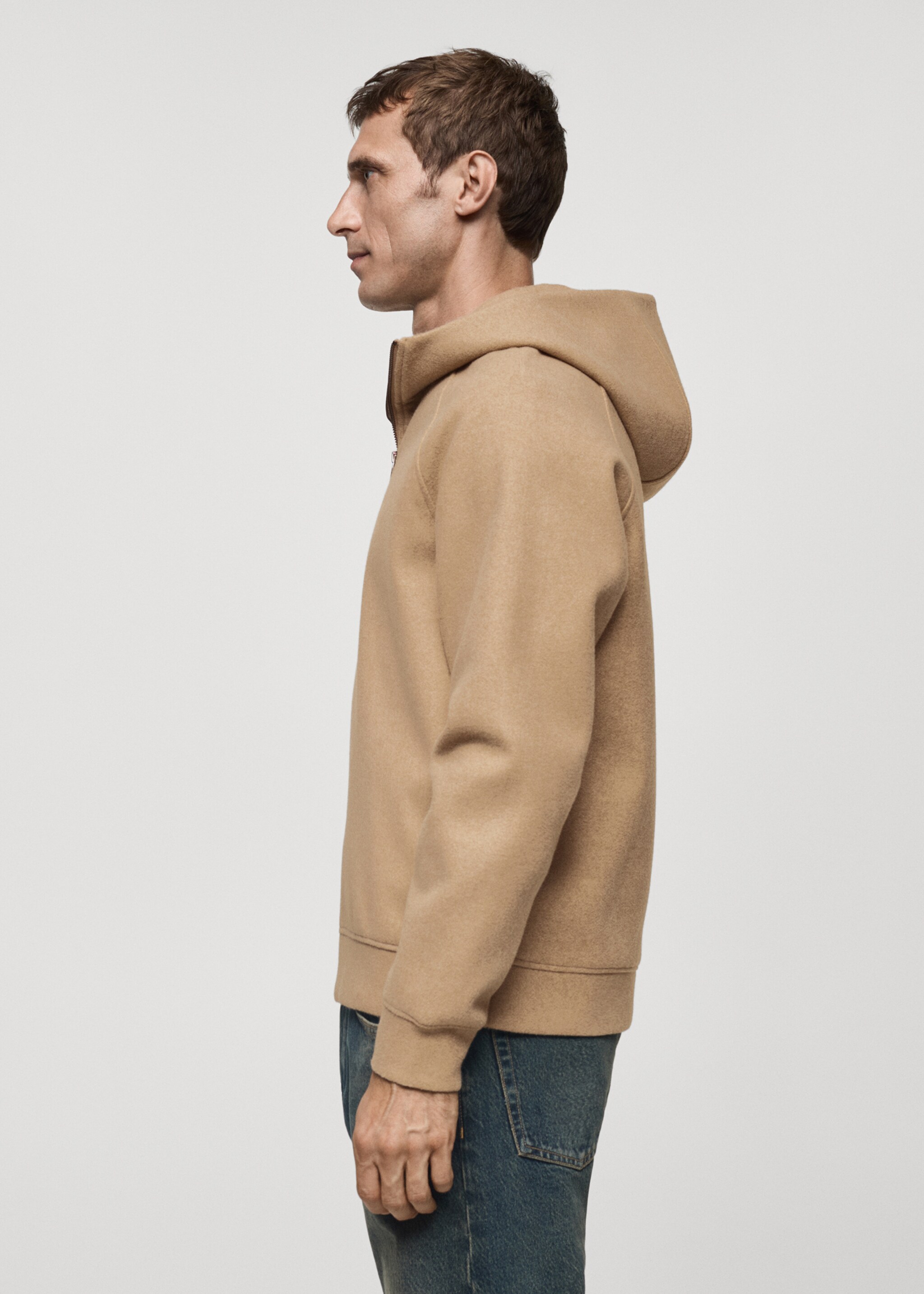 Hooded flannel sweatshirt - Details of the article 2, Beige. Ref: 77077920-00.